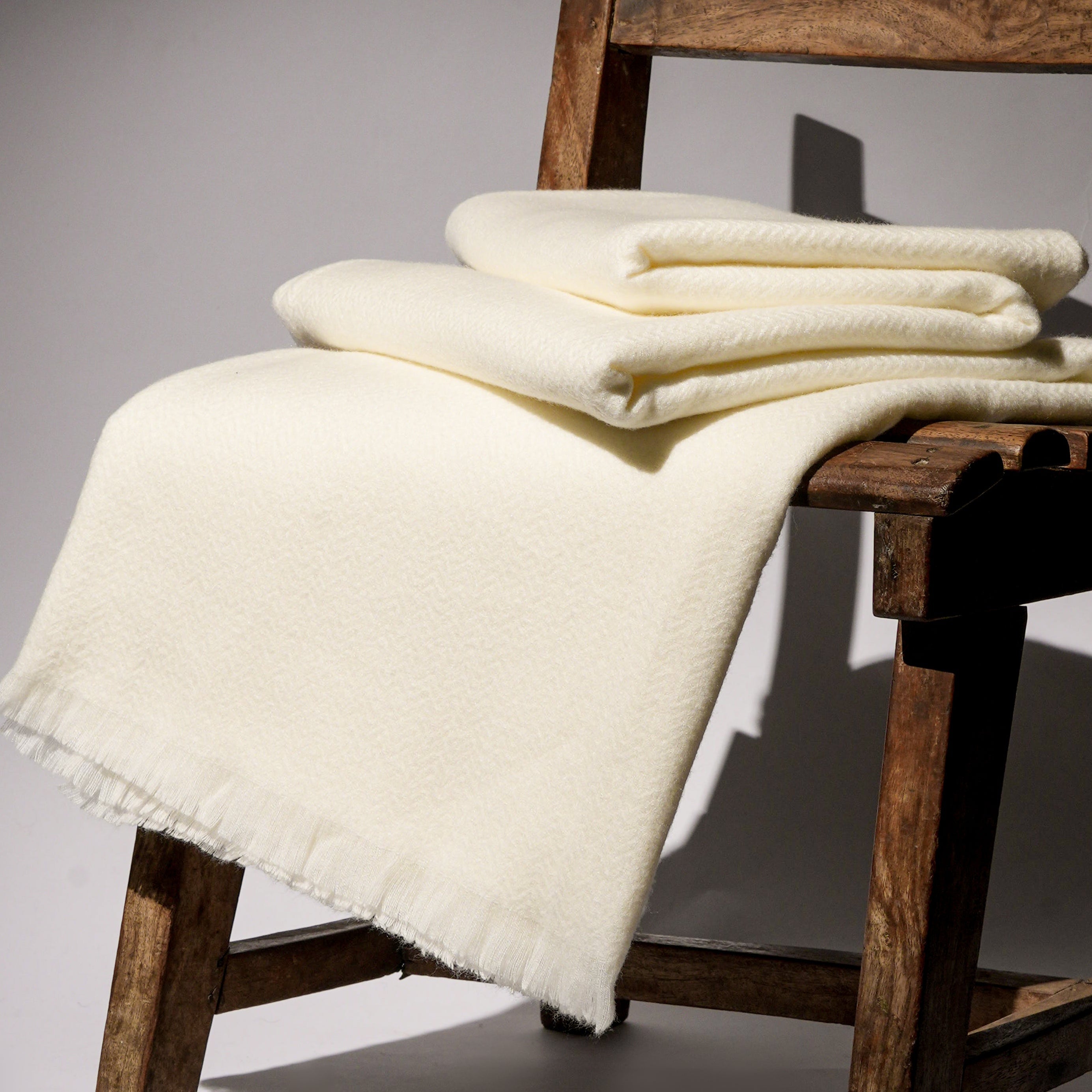 Butter White Pashmina Wool Shawl