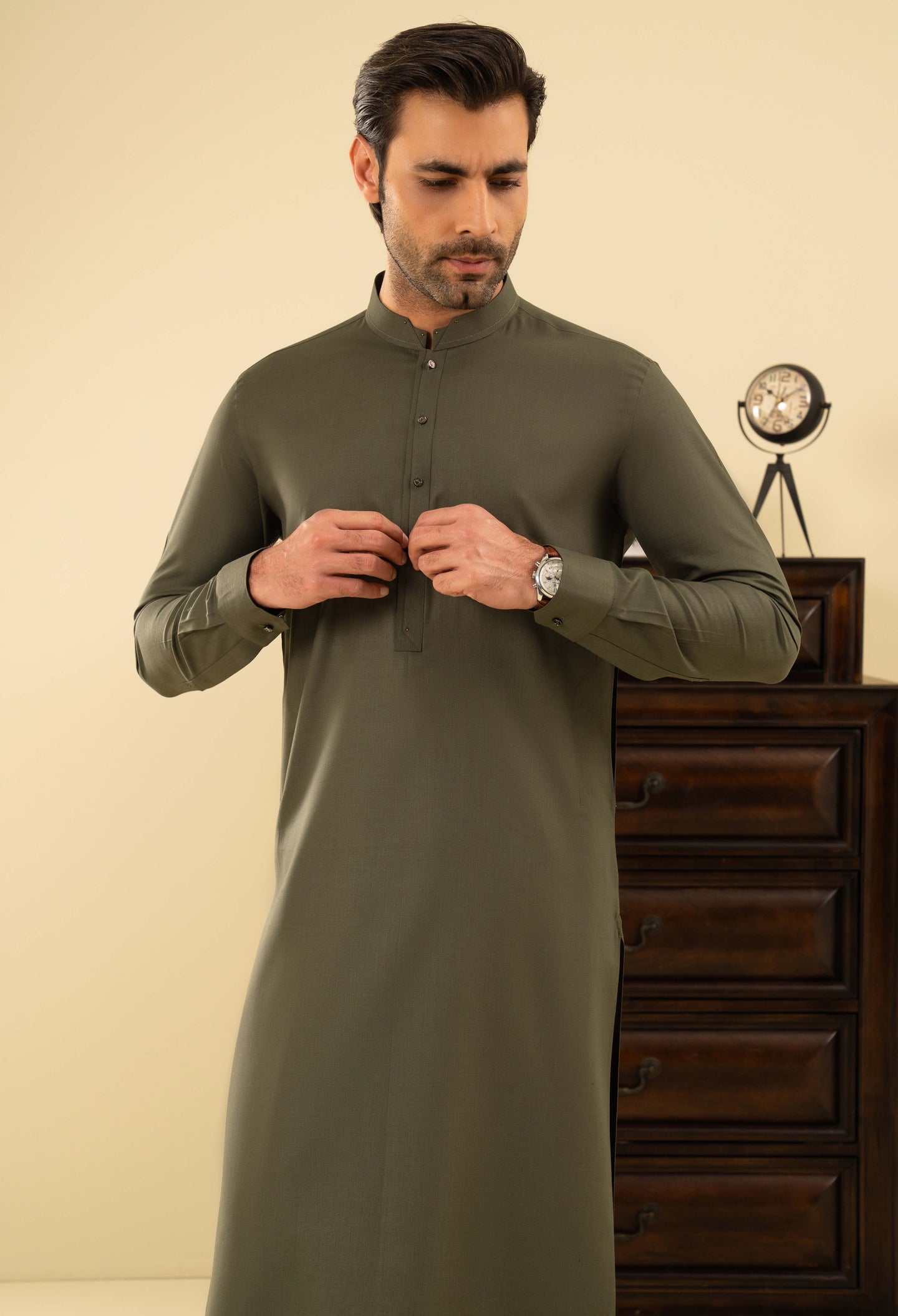 Moss Green Detailing Kameez Shalwar