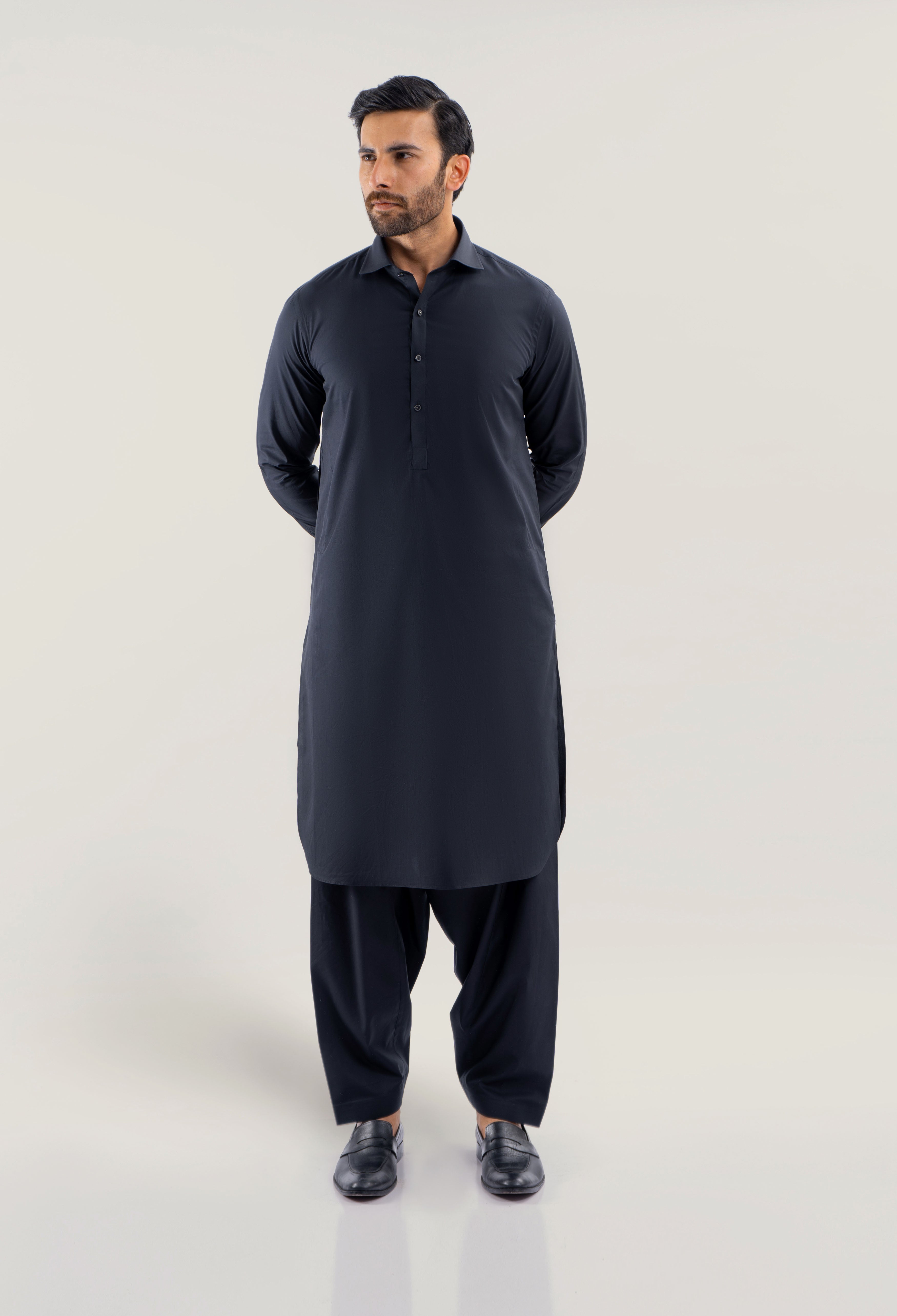 Stceble Black Cotton Kameez Shalwar (GSS-000433)