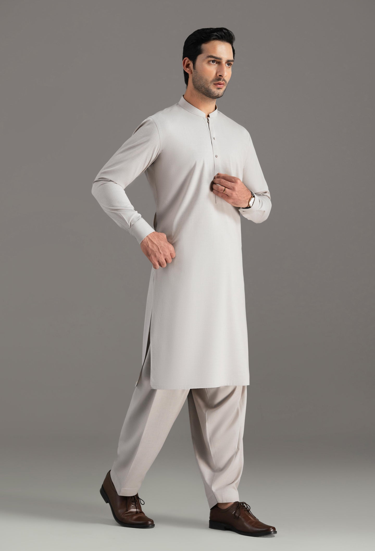 Pink Slat Beige  Blended Kameez Shalwar
