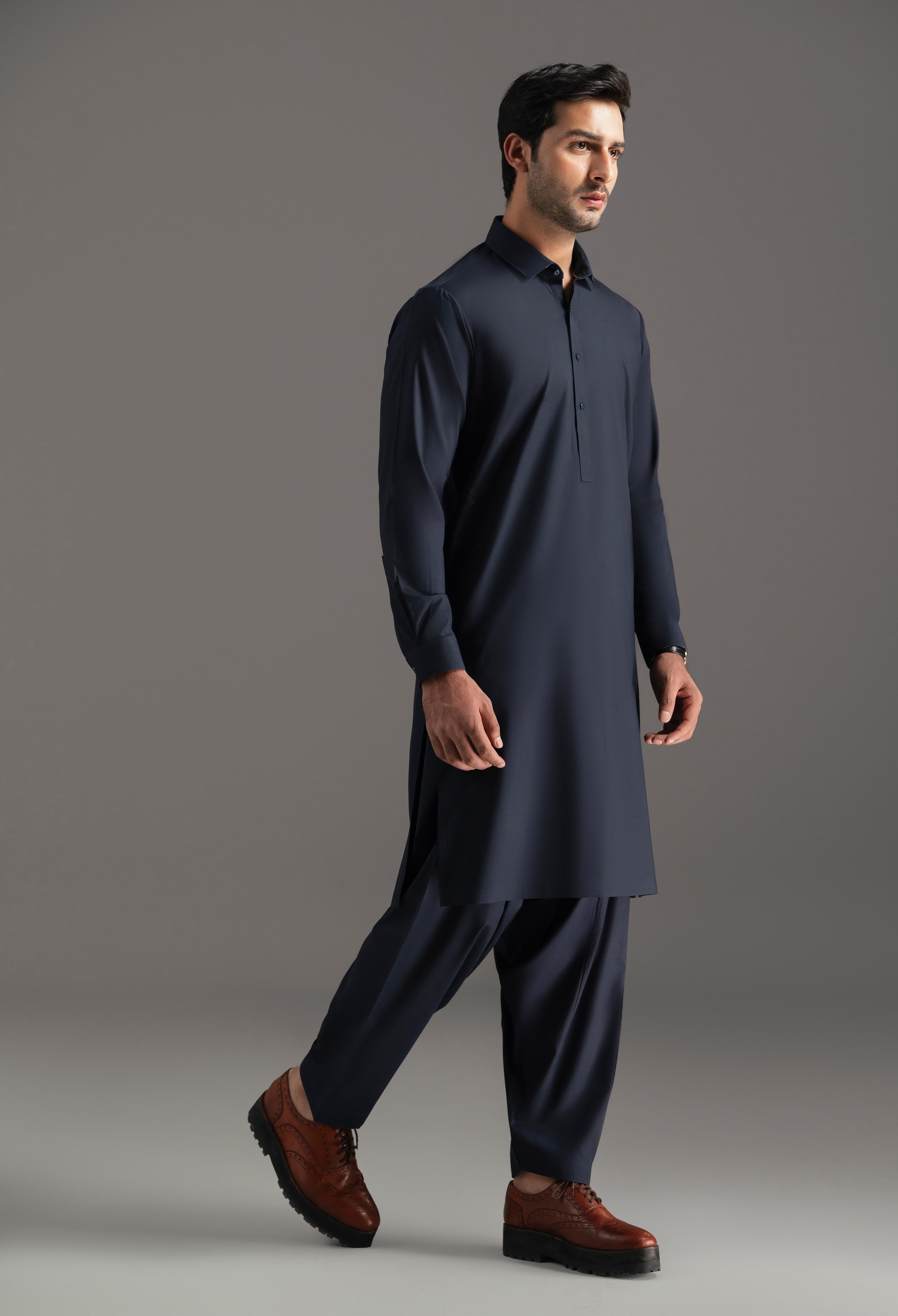 Navy Blue Blended Kameez Shalwar