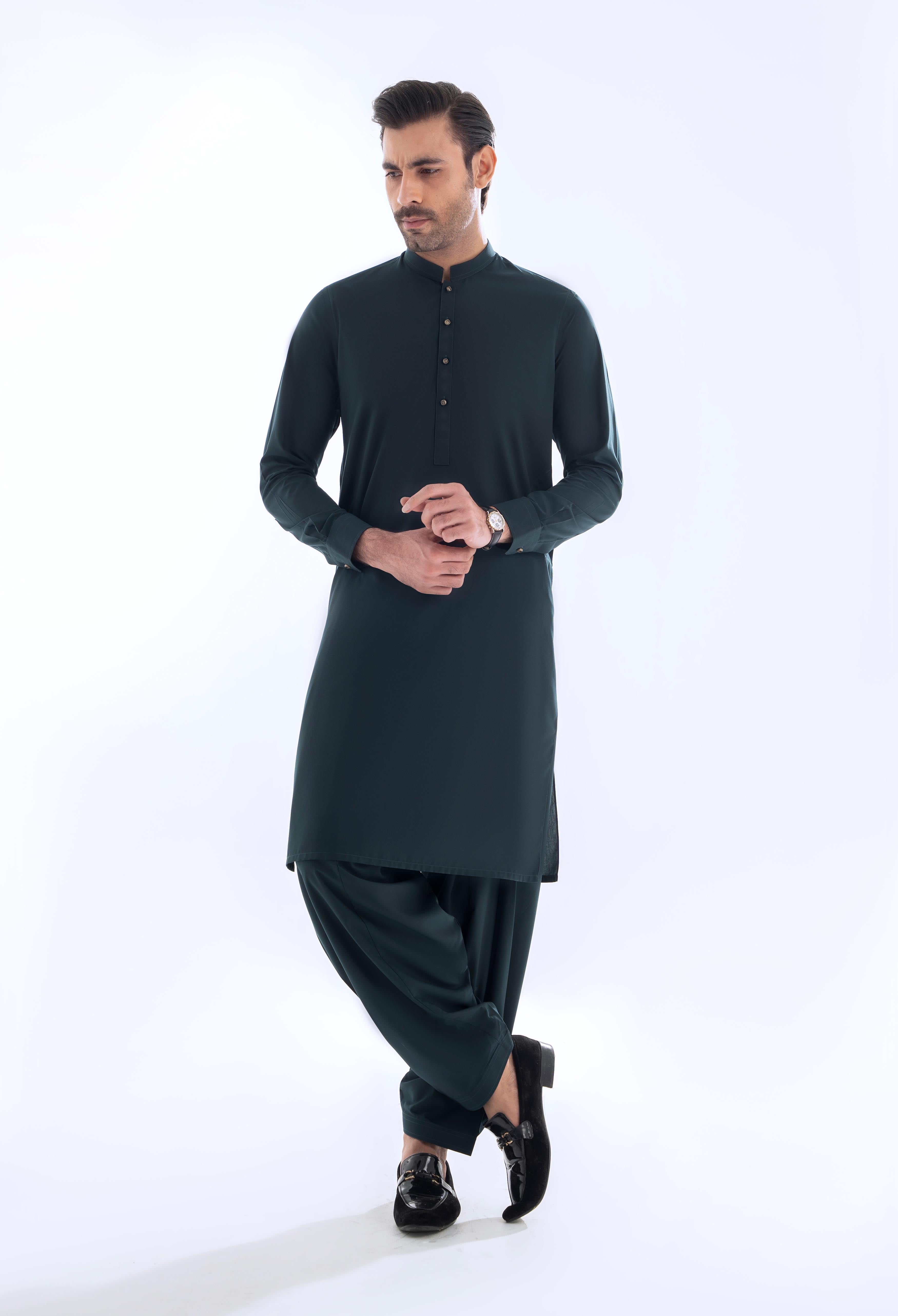 Forest Green Plain Kameez Shalwar