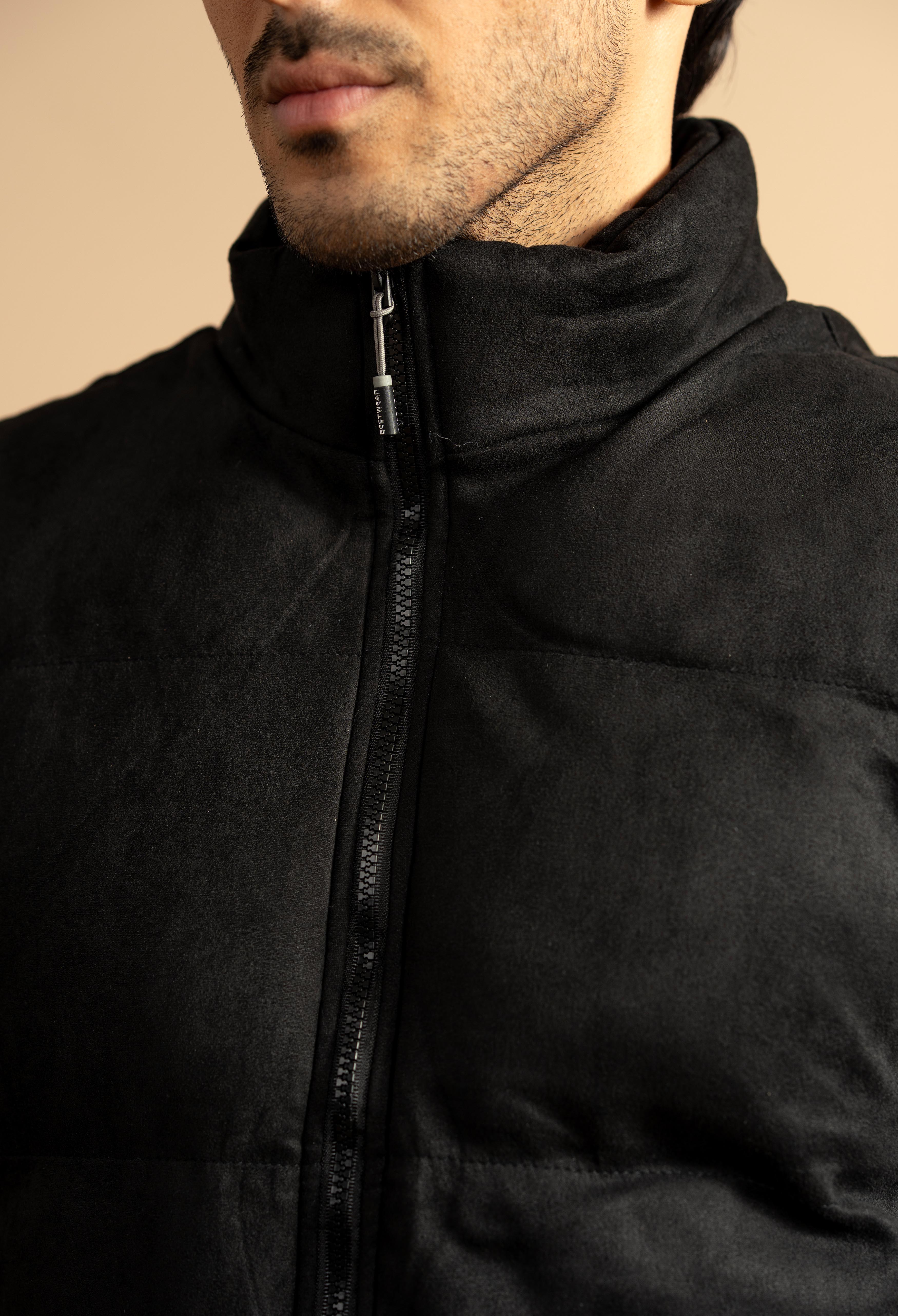 Night Black Suede Puffer Jacket
