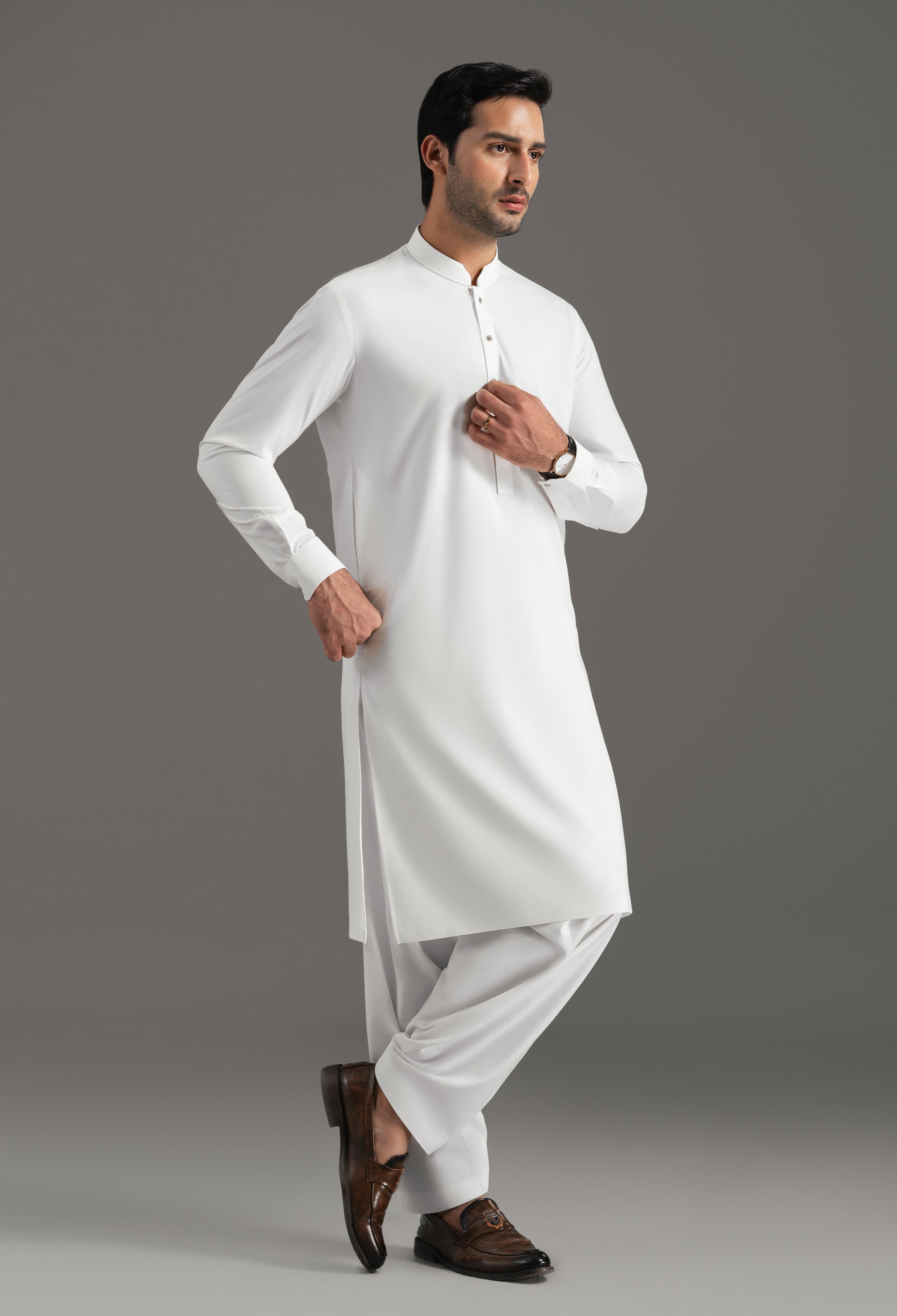 Egg White Detailing Kameez Shalwar
