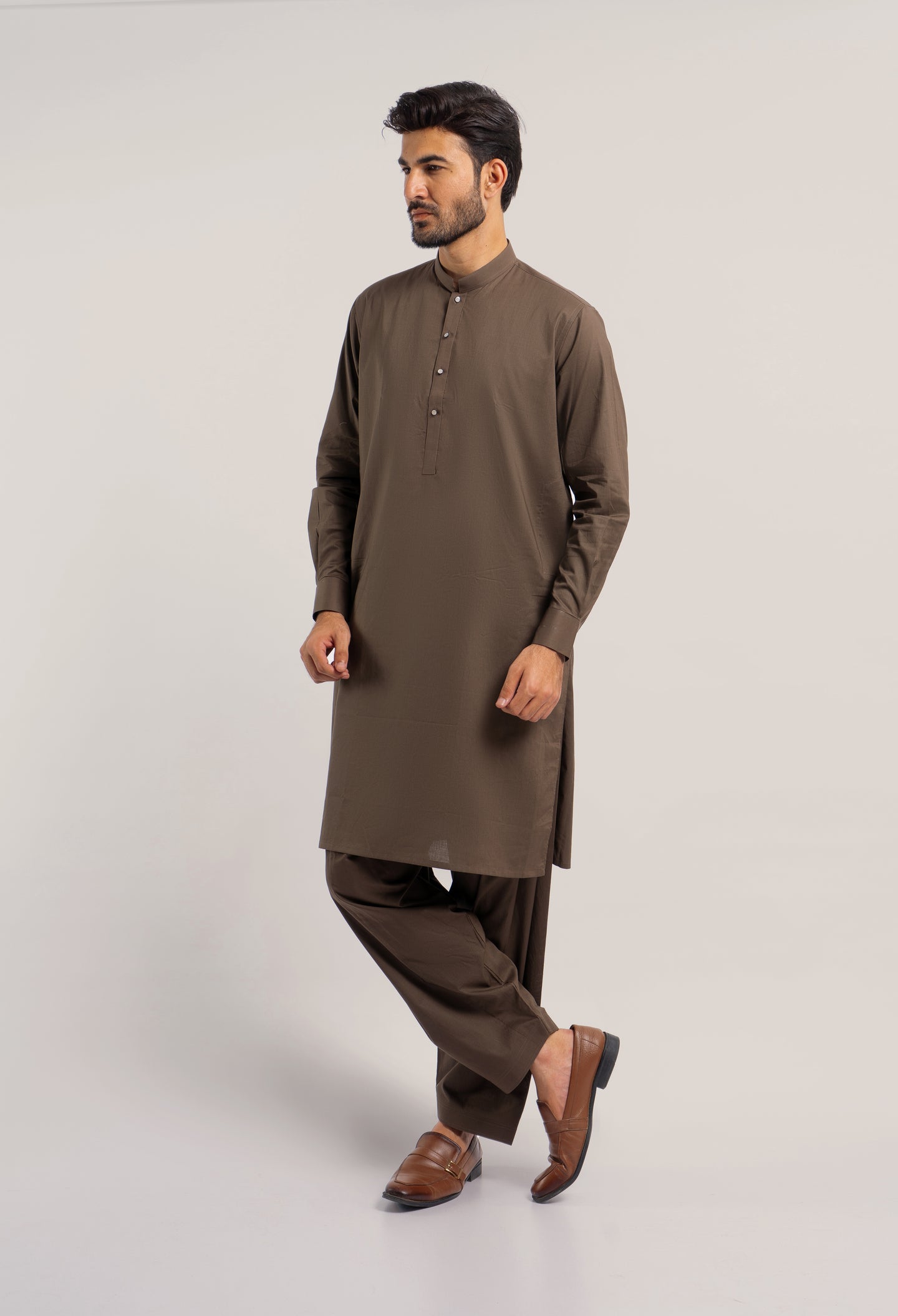 Brown Plain Kameez Shalwar