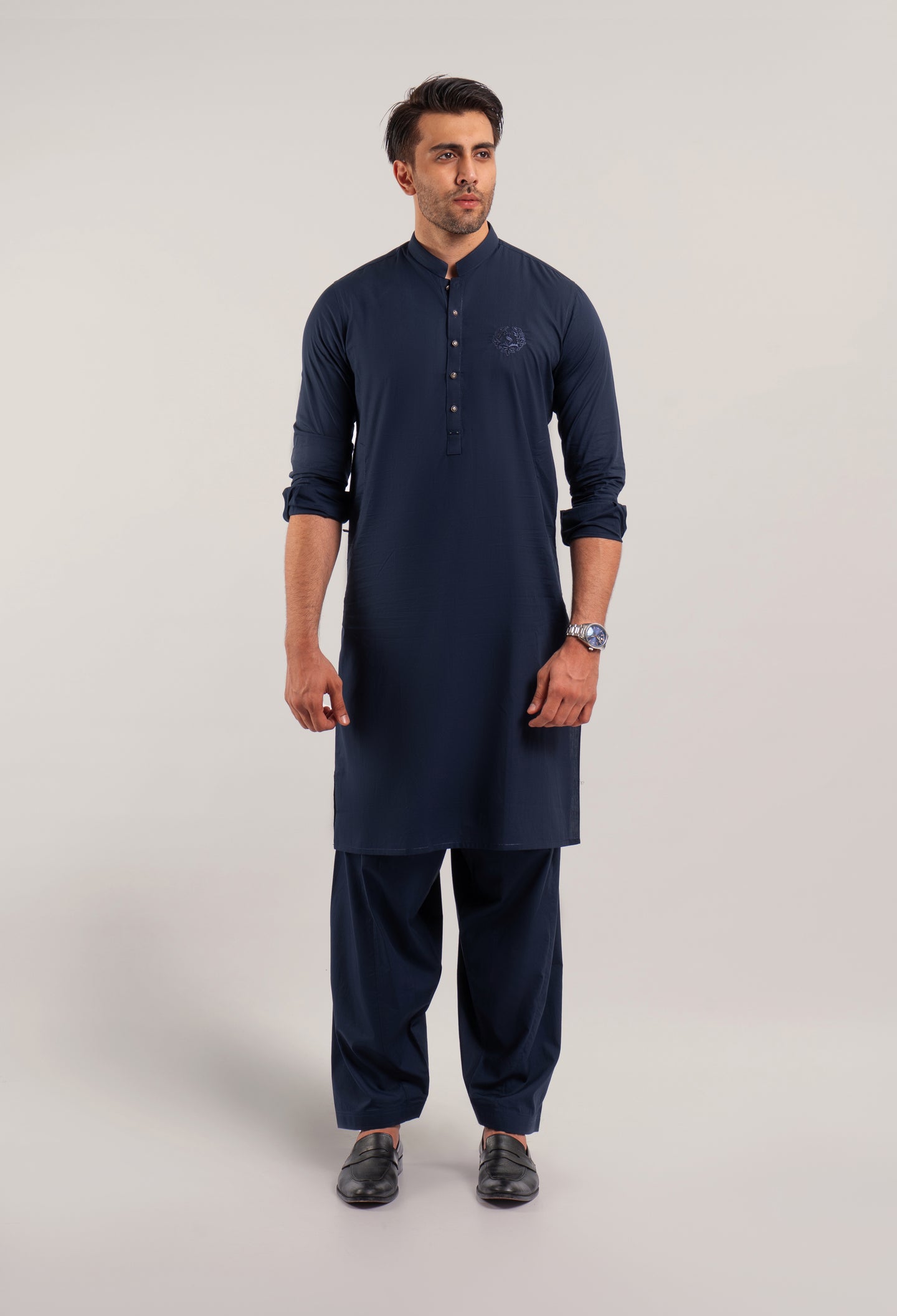 Navy Embroidered Kameez Shalwar
