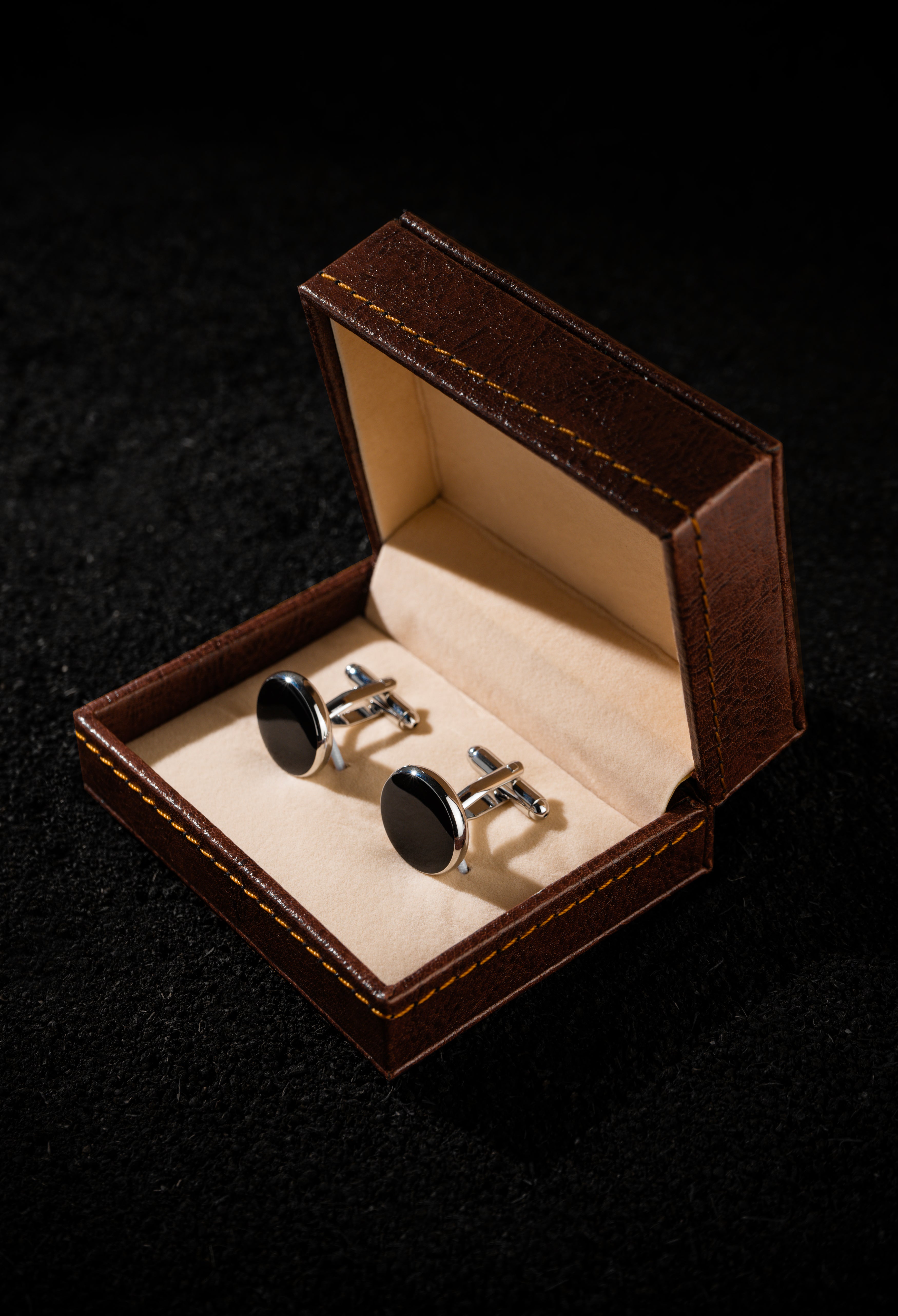 Jet Black Ellipse Stone Cufflink (CFL-000071)