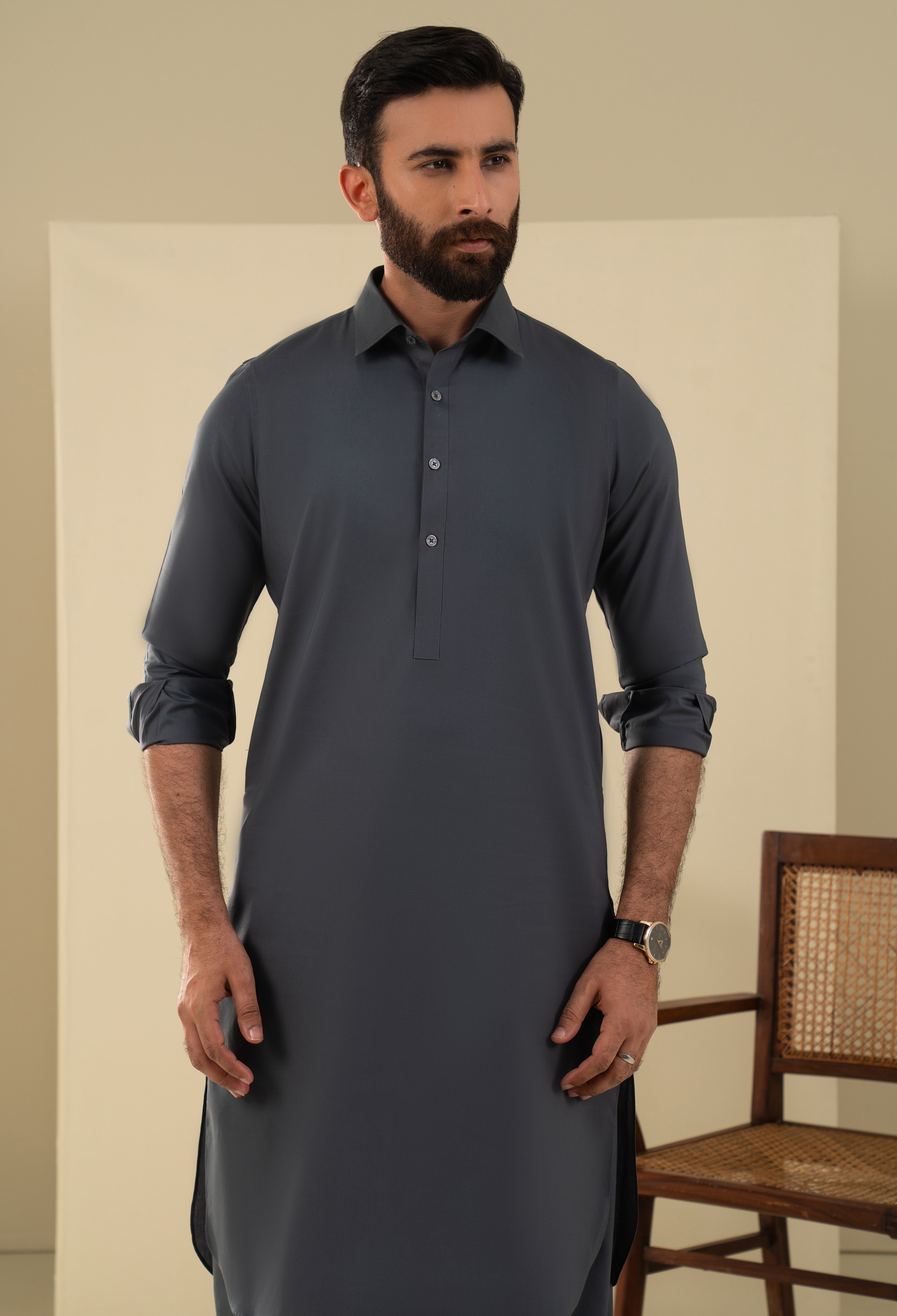 Dark Grey Plain Kameez Shalwar