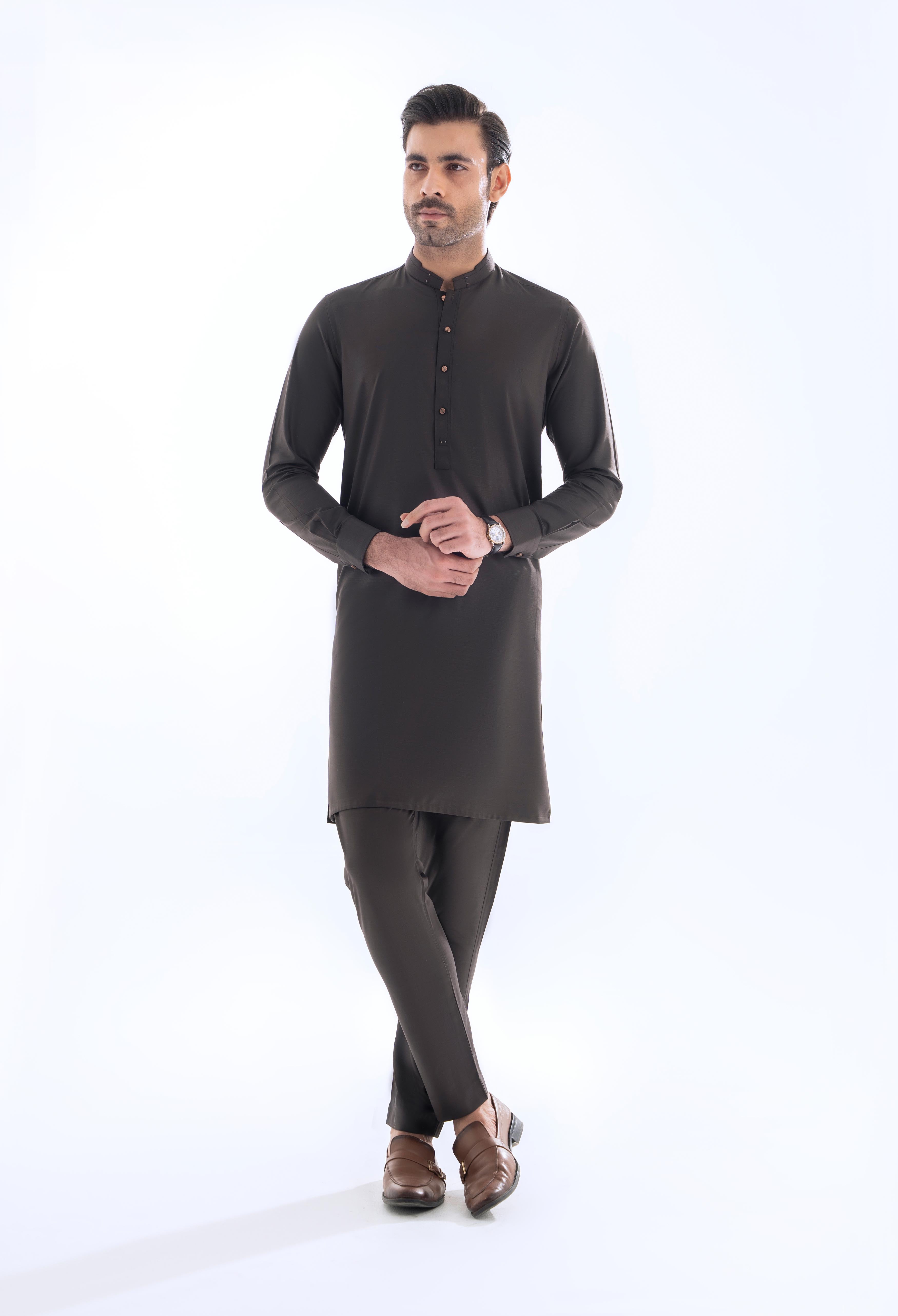 Chocolate Brown Detailing Kurta Pajama