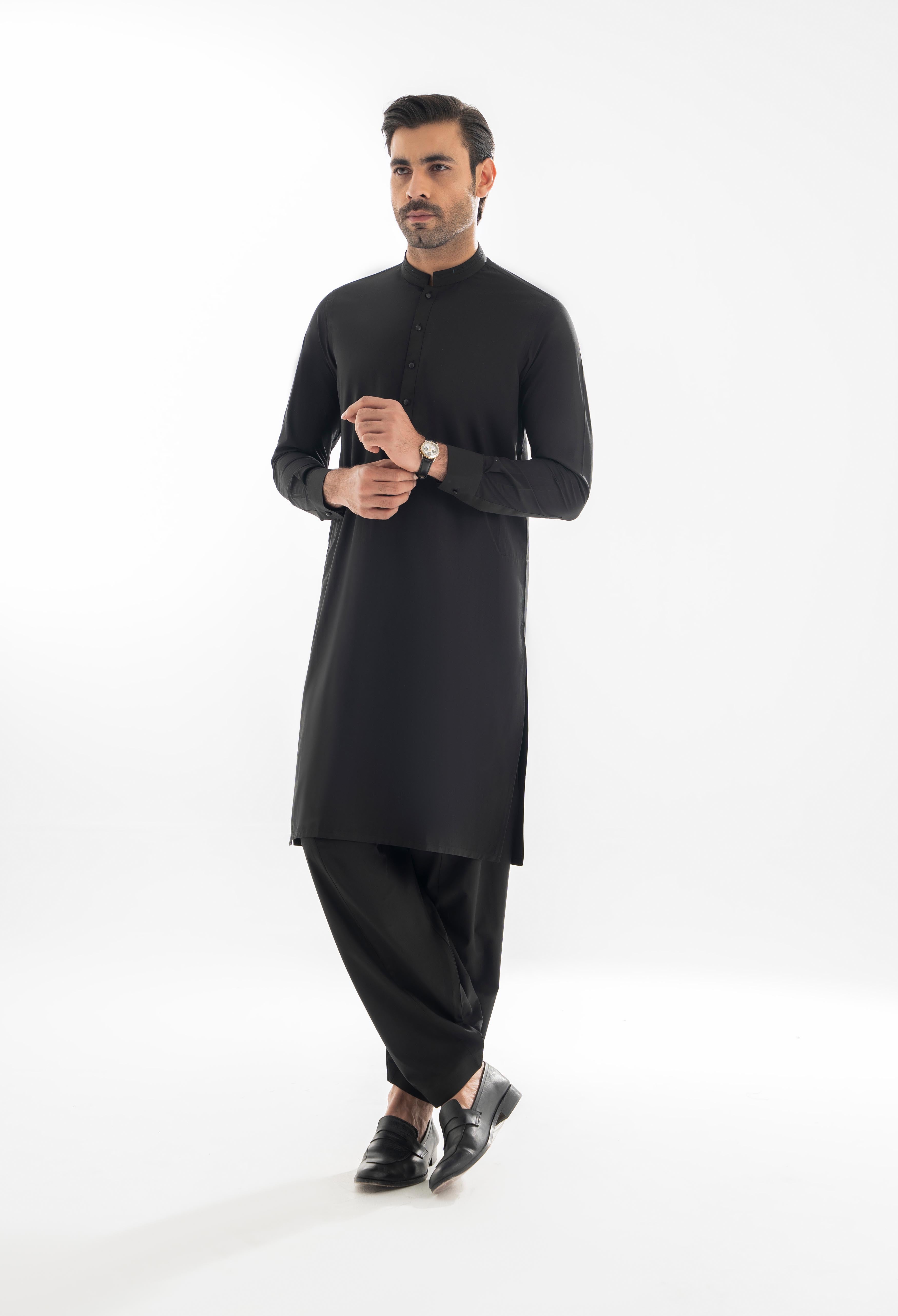 Jet Black Detailing Kameez Shalwar