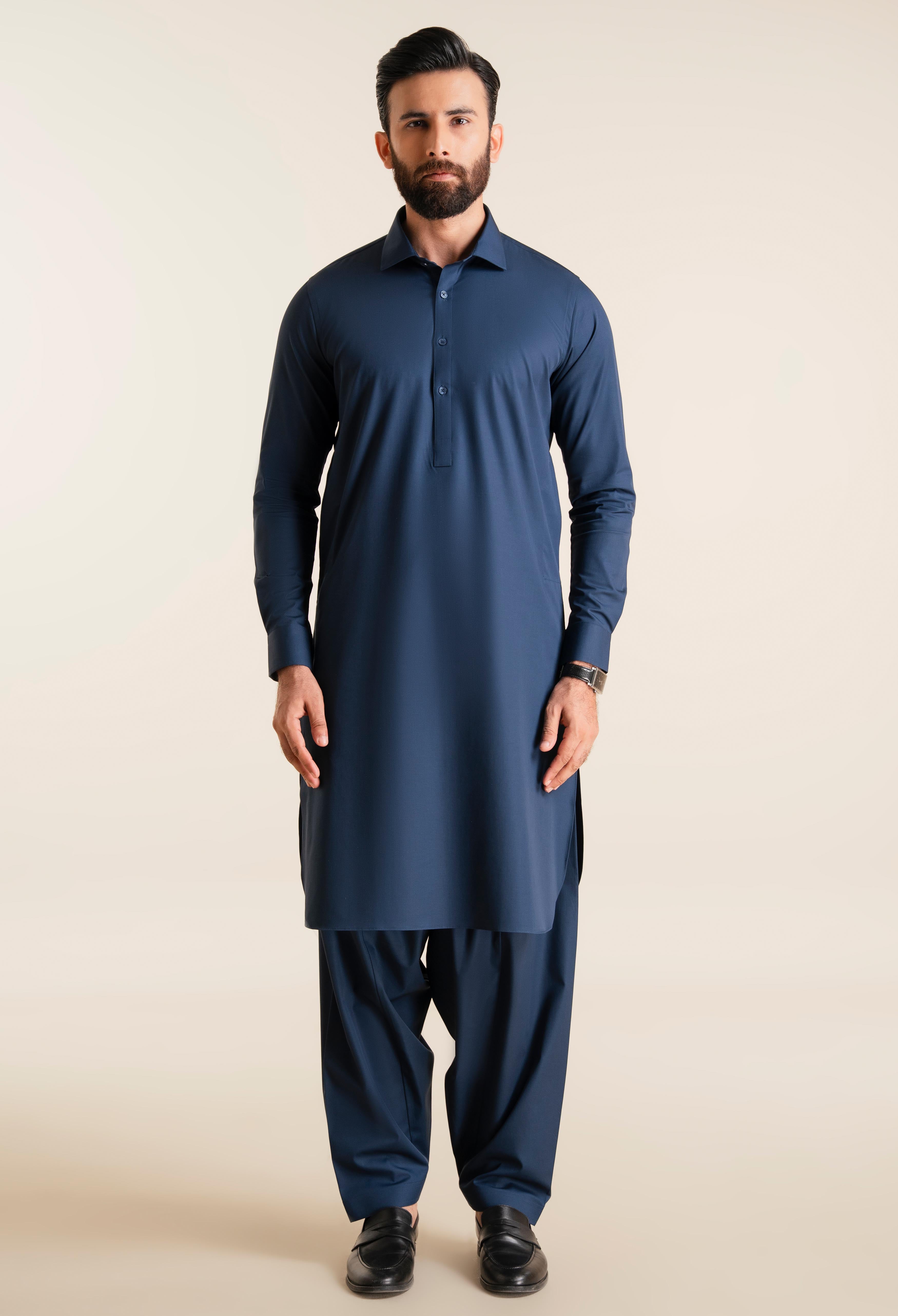 Navy Met Blue Cotton Kameez Shalwar