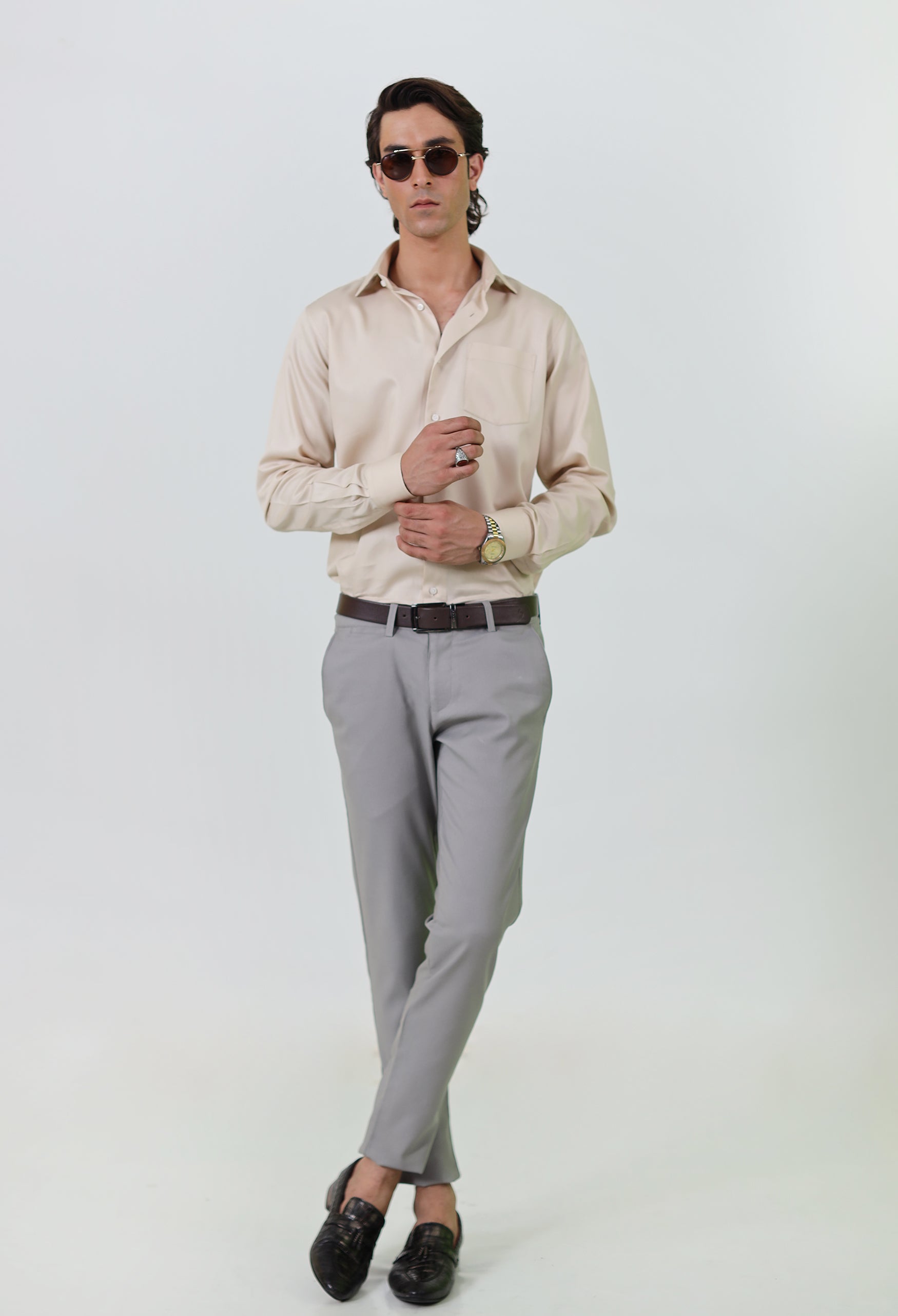 Beige Brown Cotton Formal Shirt (FSH-000117)
