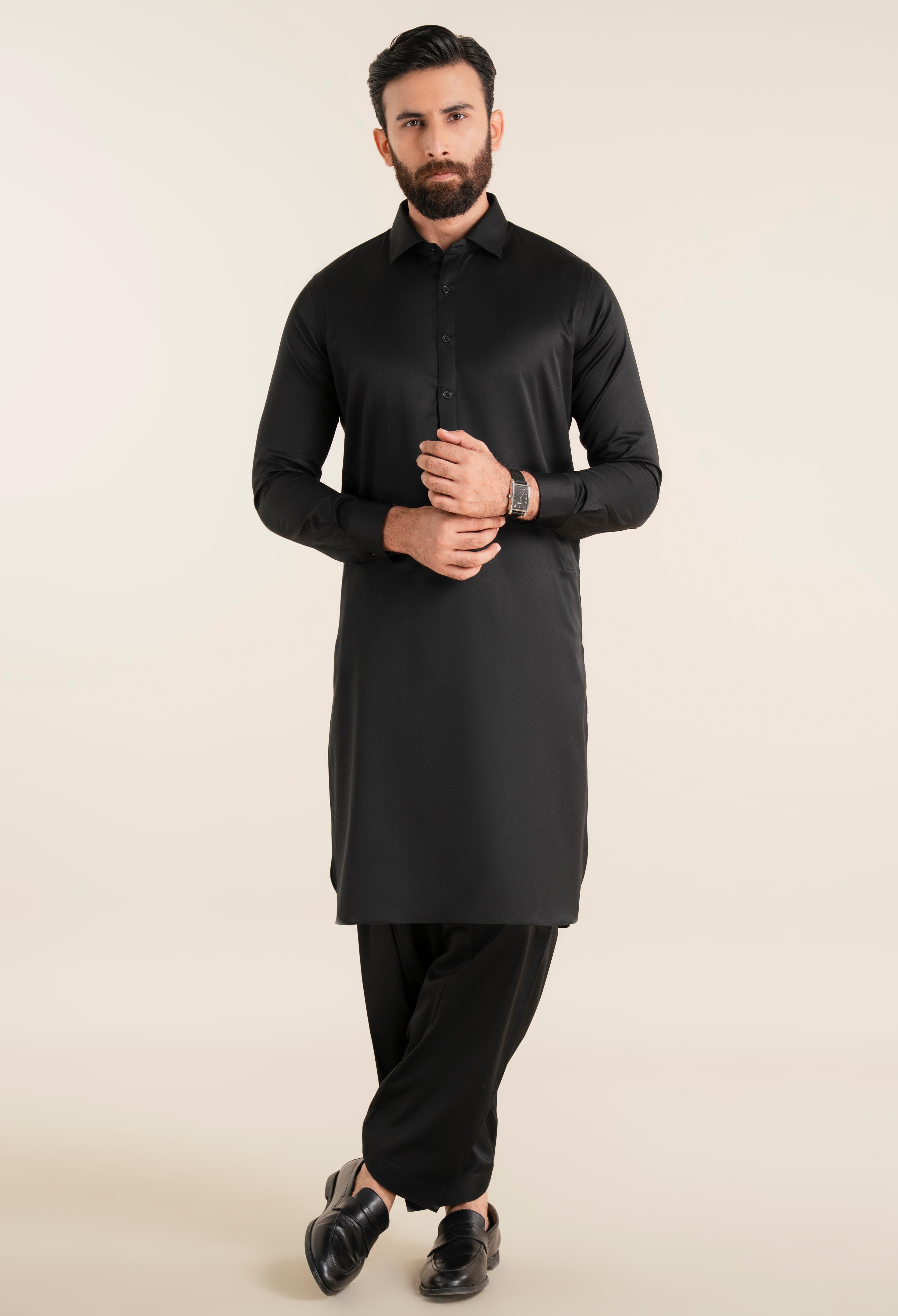 Raven Black Cotton Kameez Shalwar