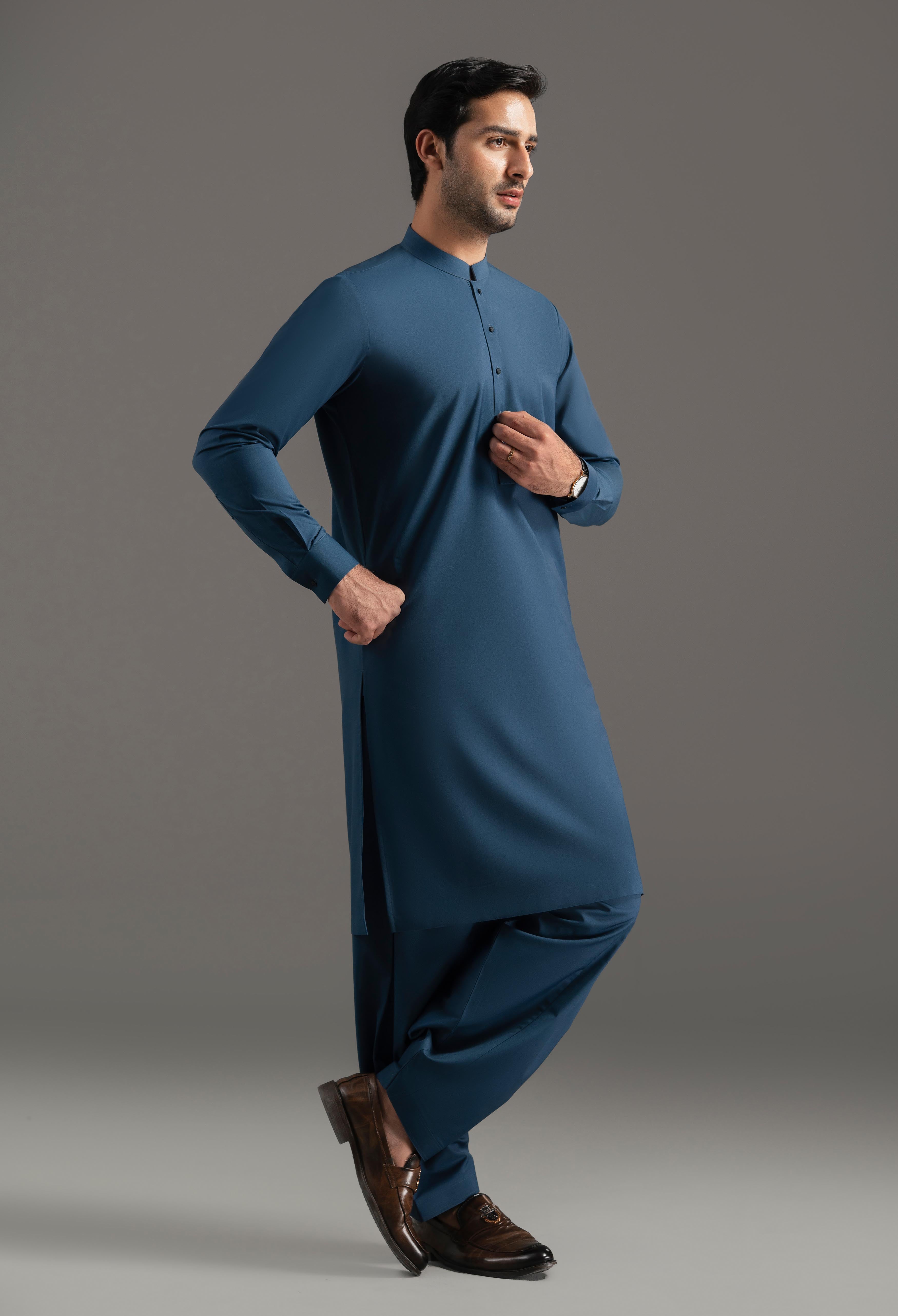 Cobalt Blue Blended Kameez Shalwar