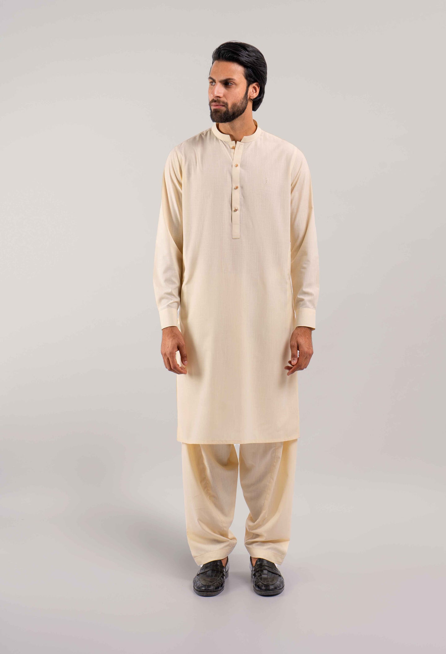 Butter Brown Self Slub Blended Kameez Shalwar