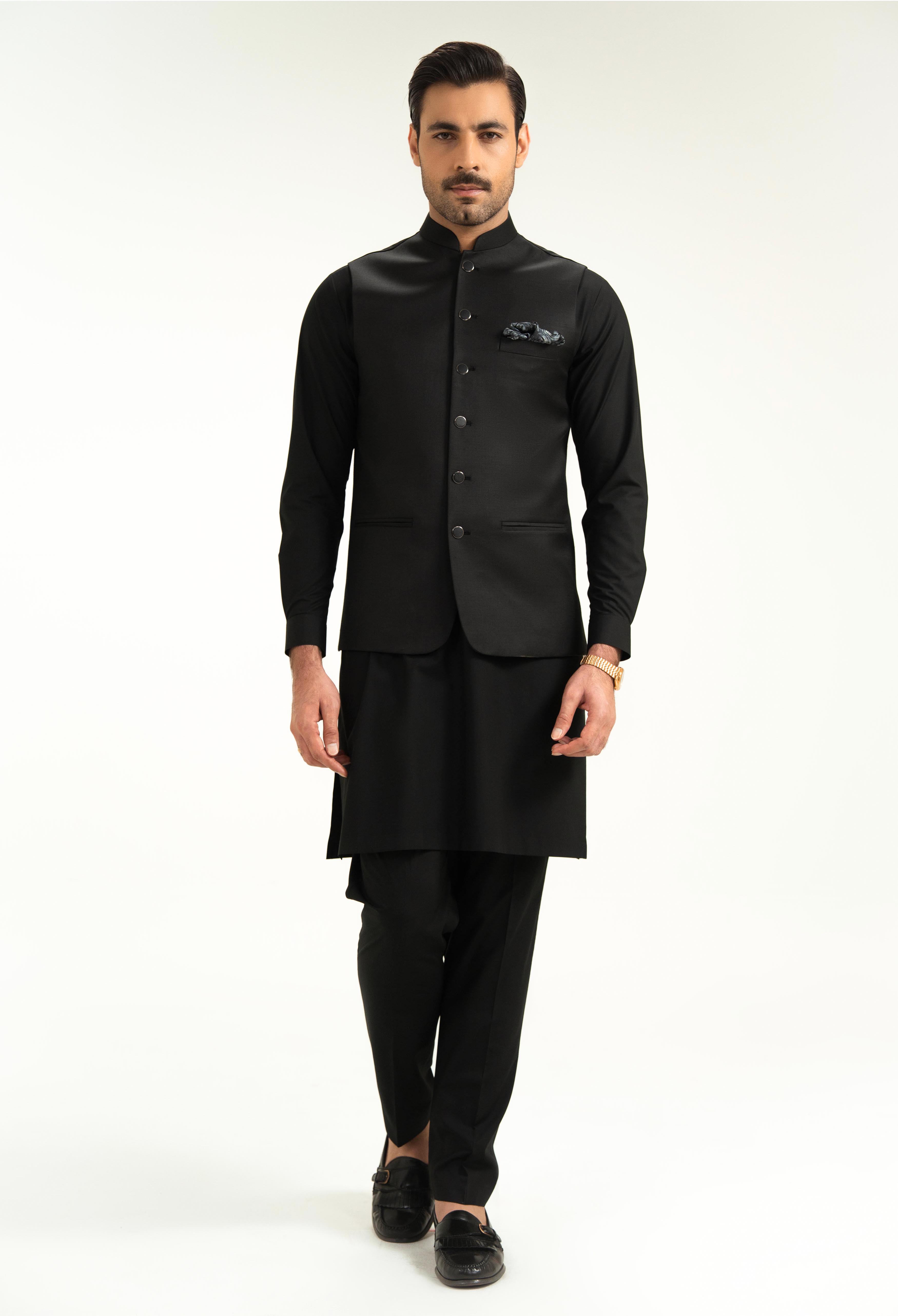 Rich Black Equateor Wool Blend Waistcoat
