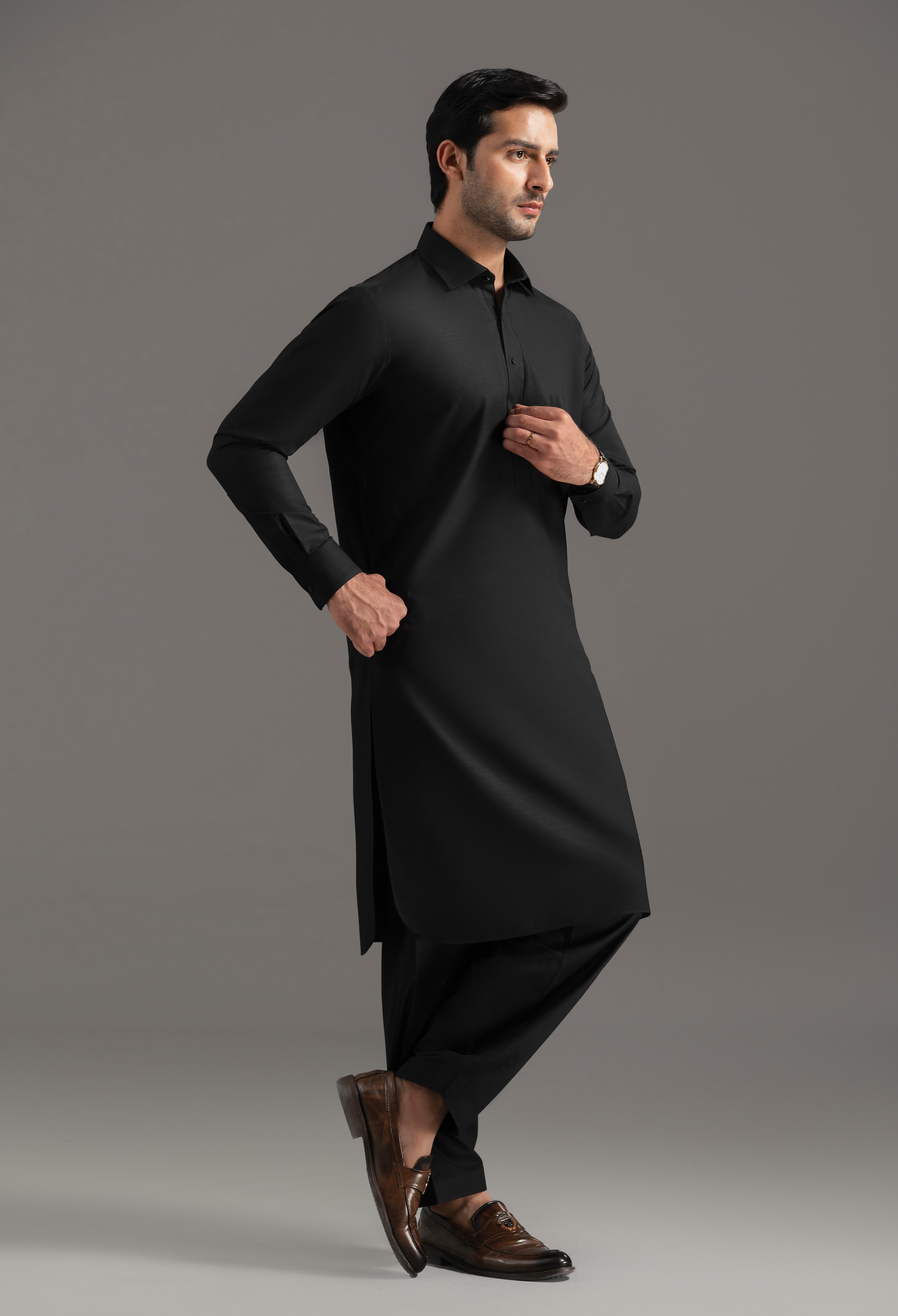 Jet Black Blended Kameez Shalwar