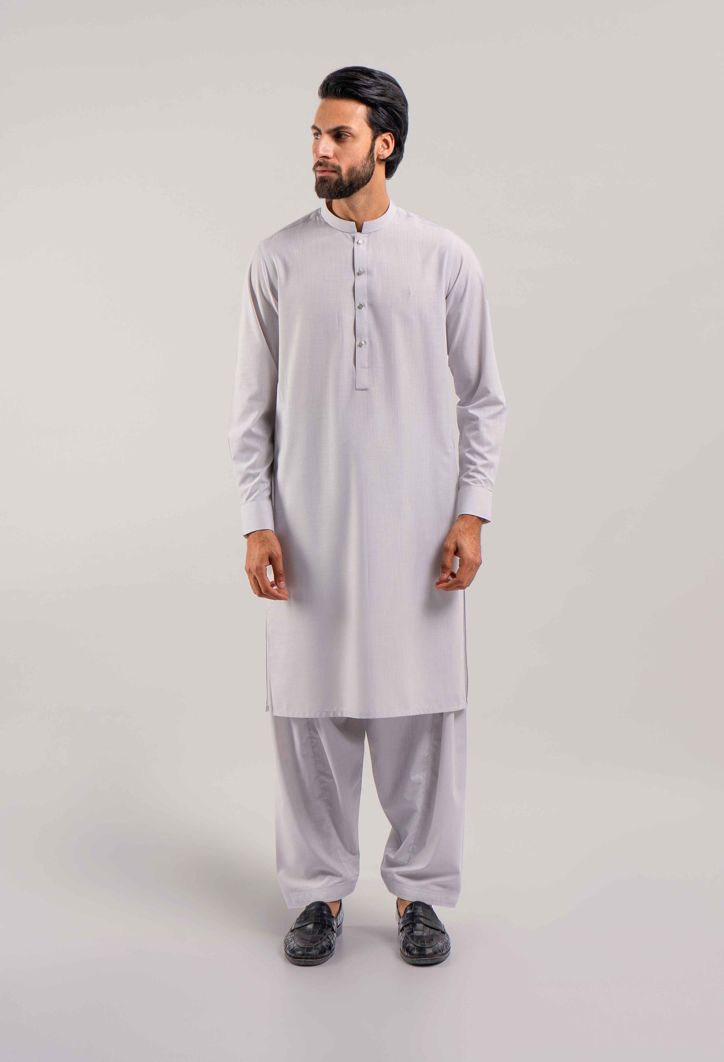 Cloud Grey Self Slub Blended Kameez Shalwar
