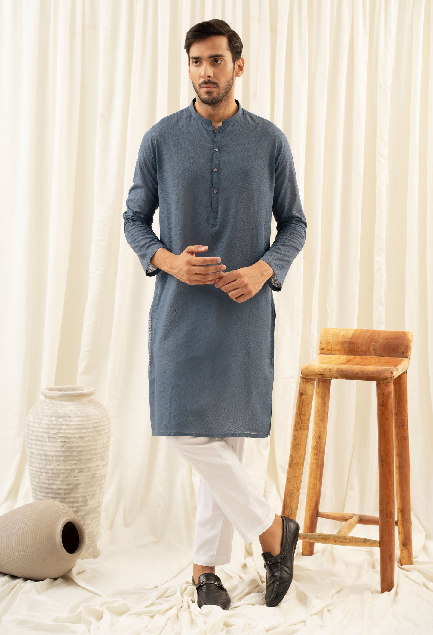 Space Blue Schiffly Kurta