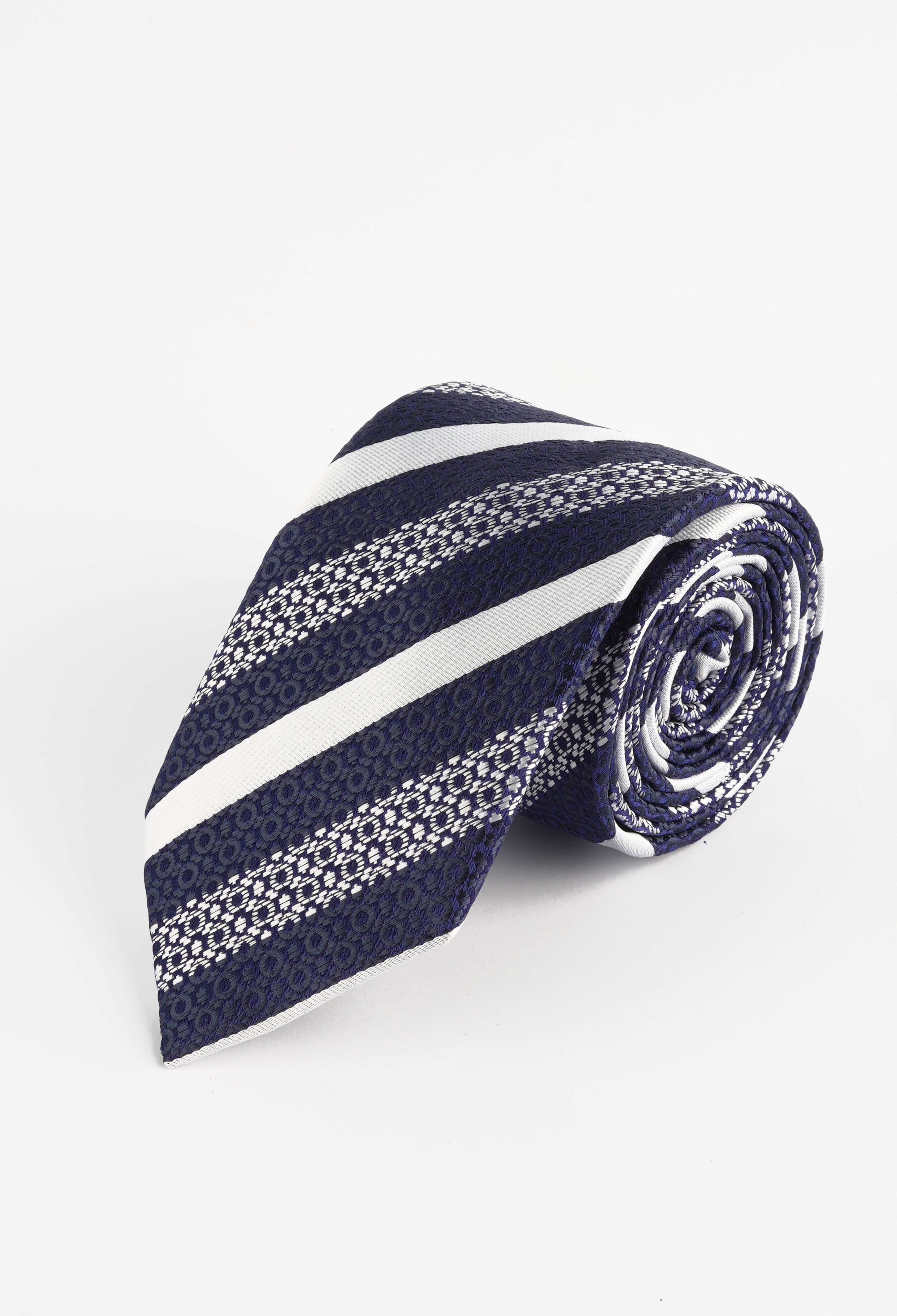 White & Blue Diagonal Stripes Tie