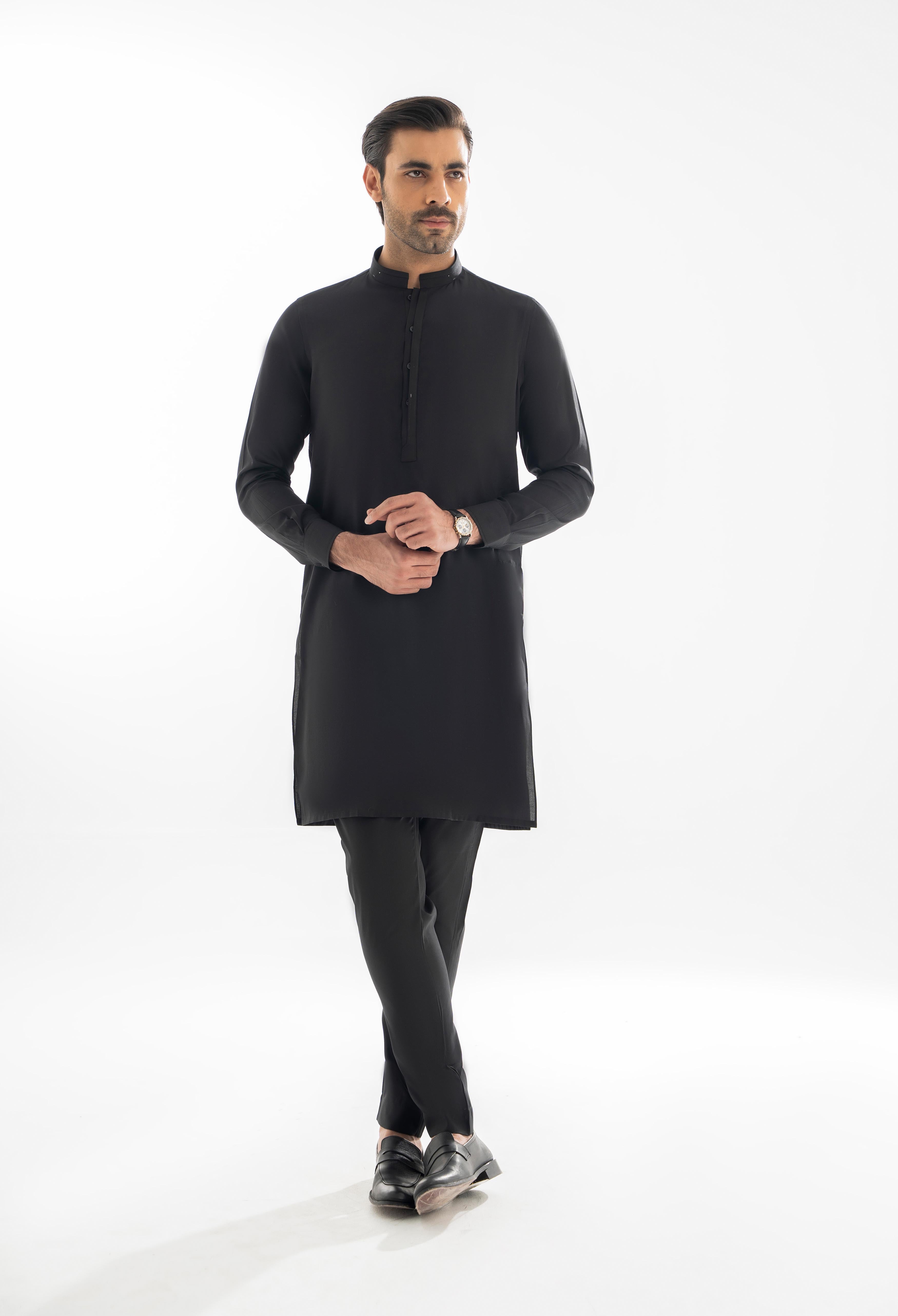 Jet Black Detailing Kurta Pajama