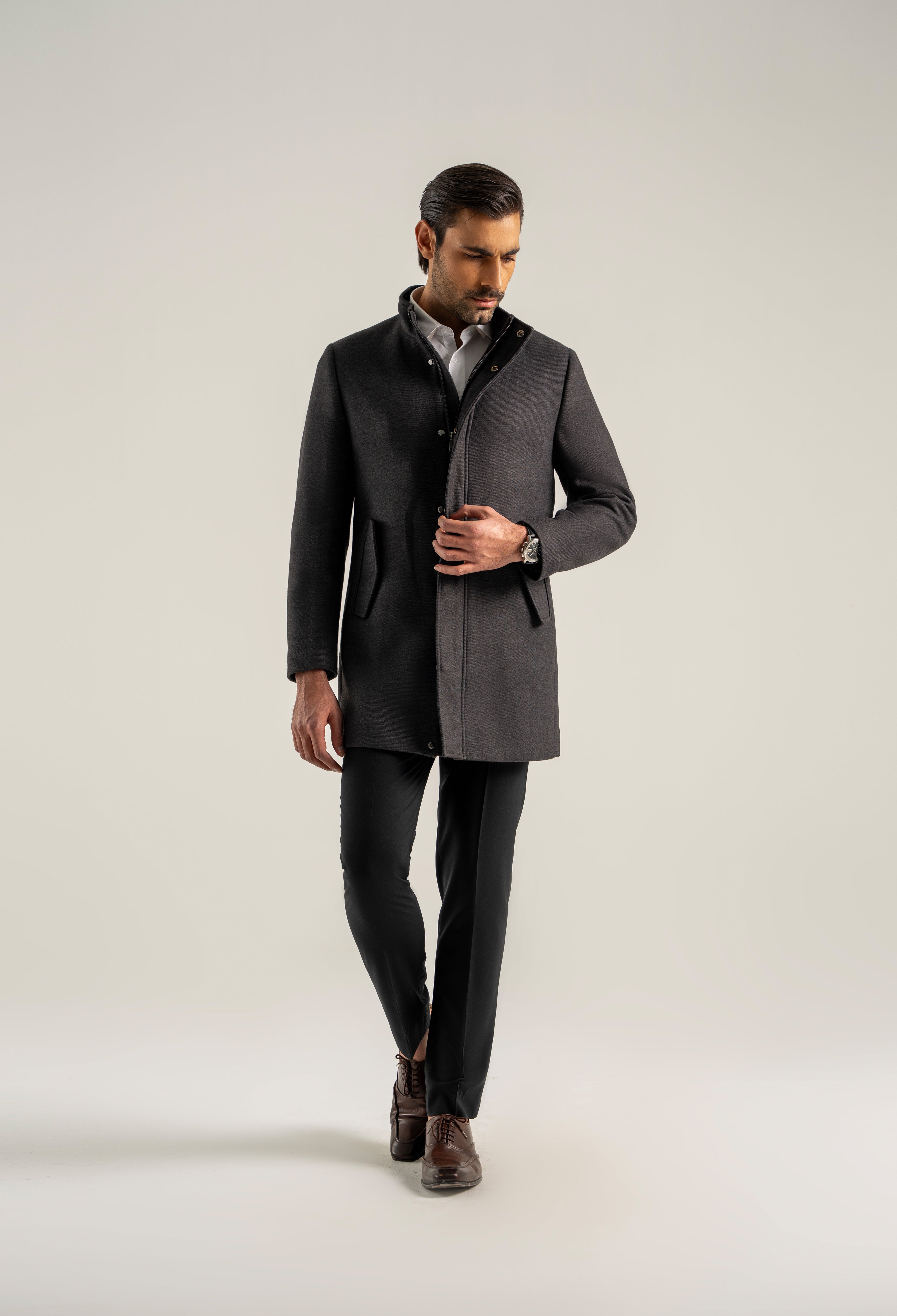 Charcoal Tweed Long Coat