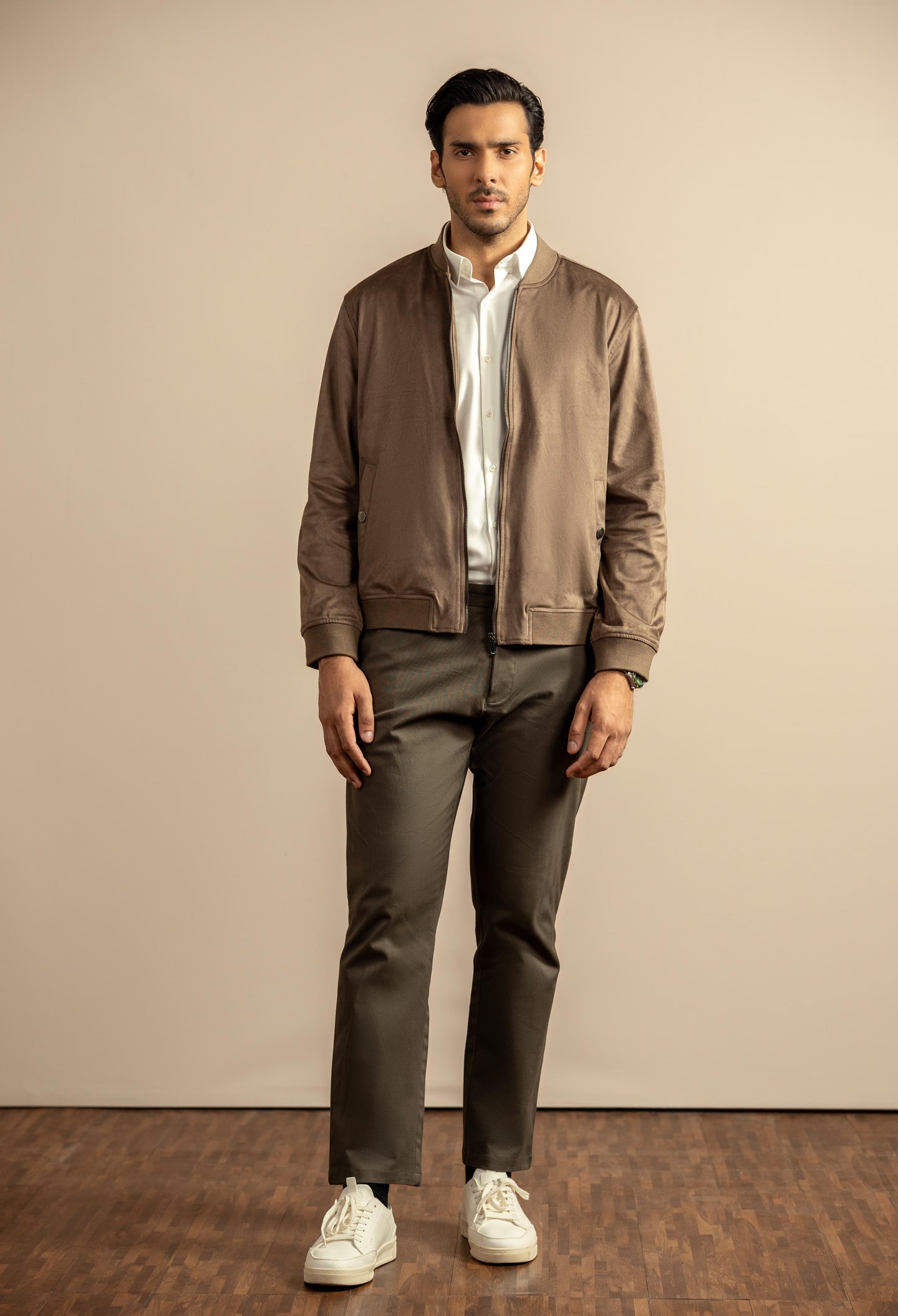 Dark Chocolate Brown Suede Bomber Jacket