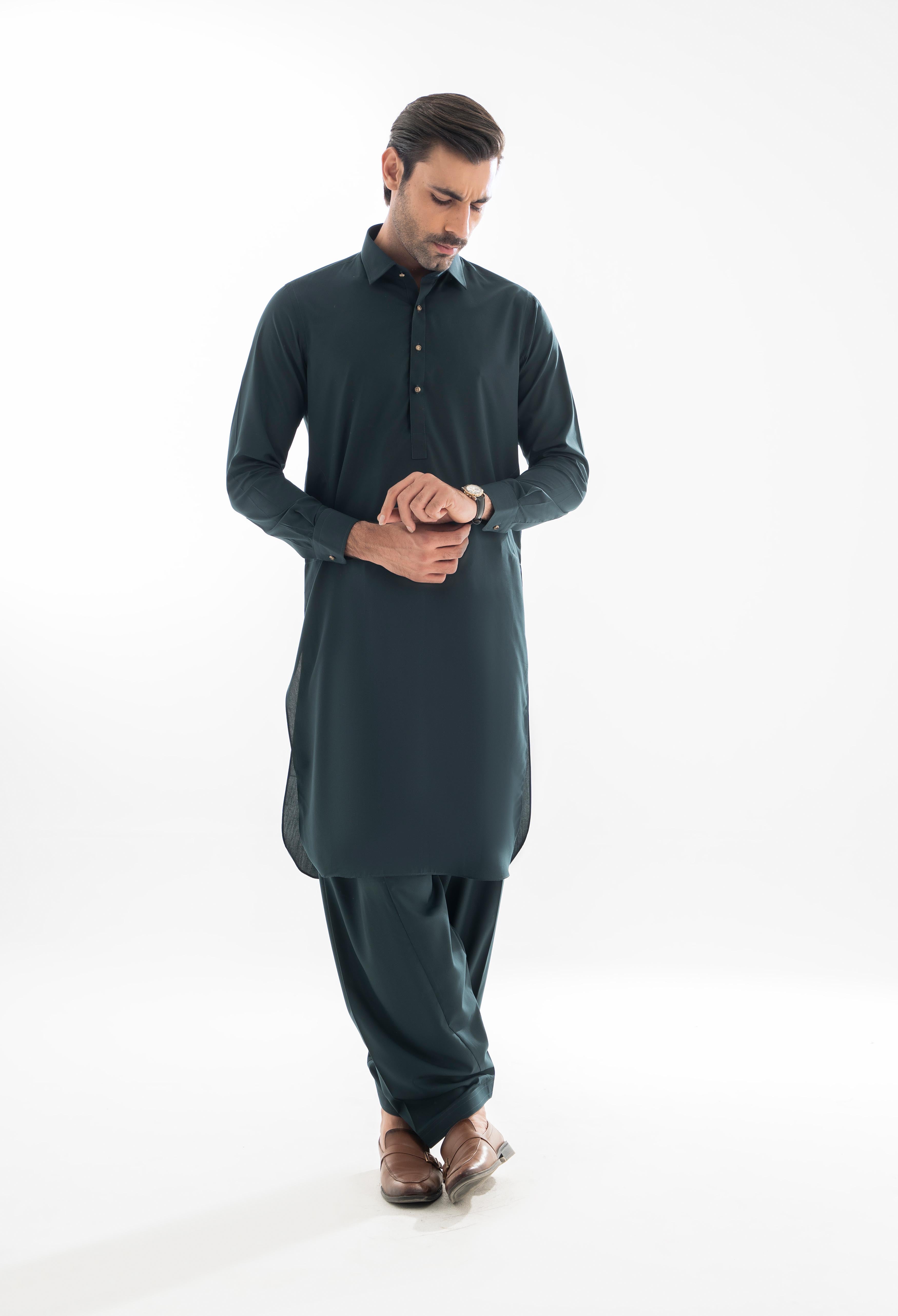 Forest Green Plain Kameez Shalwar