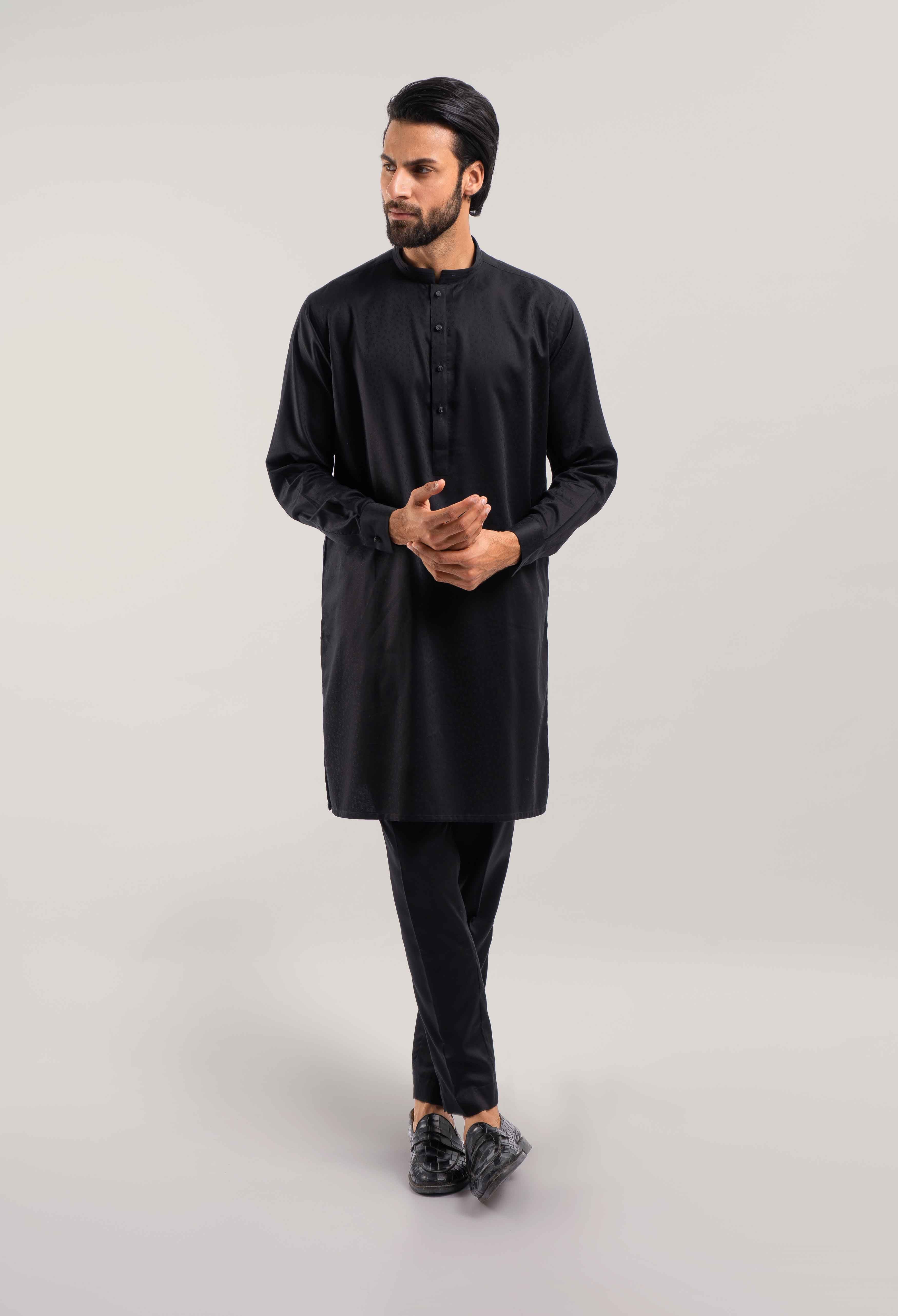 Jet Black Cotton Kameez Shalwar