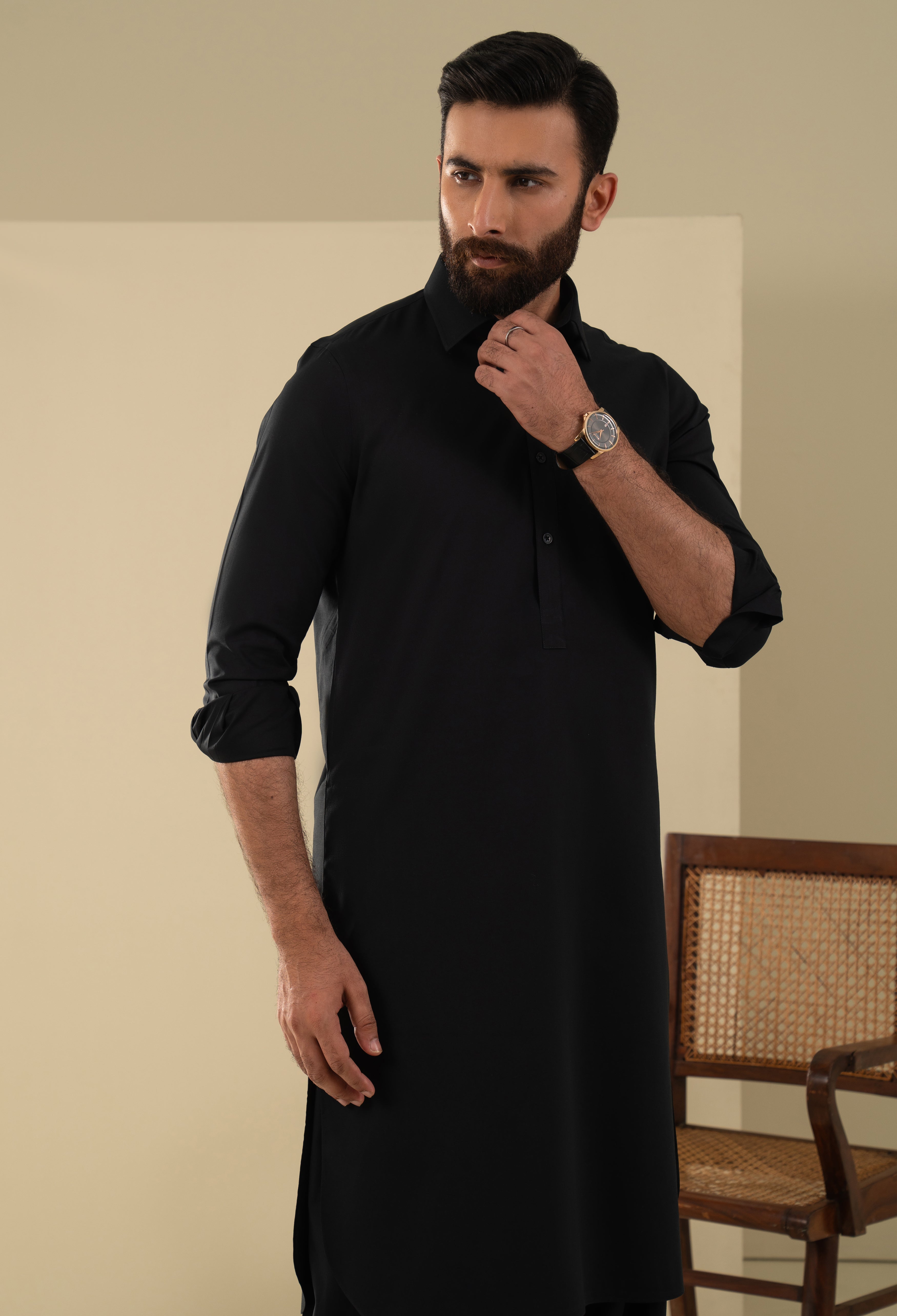 Ink Black Plain Kameez Shalwar