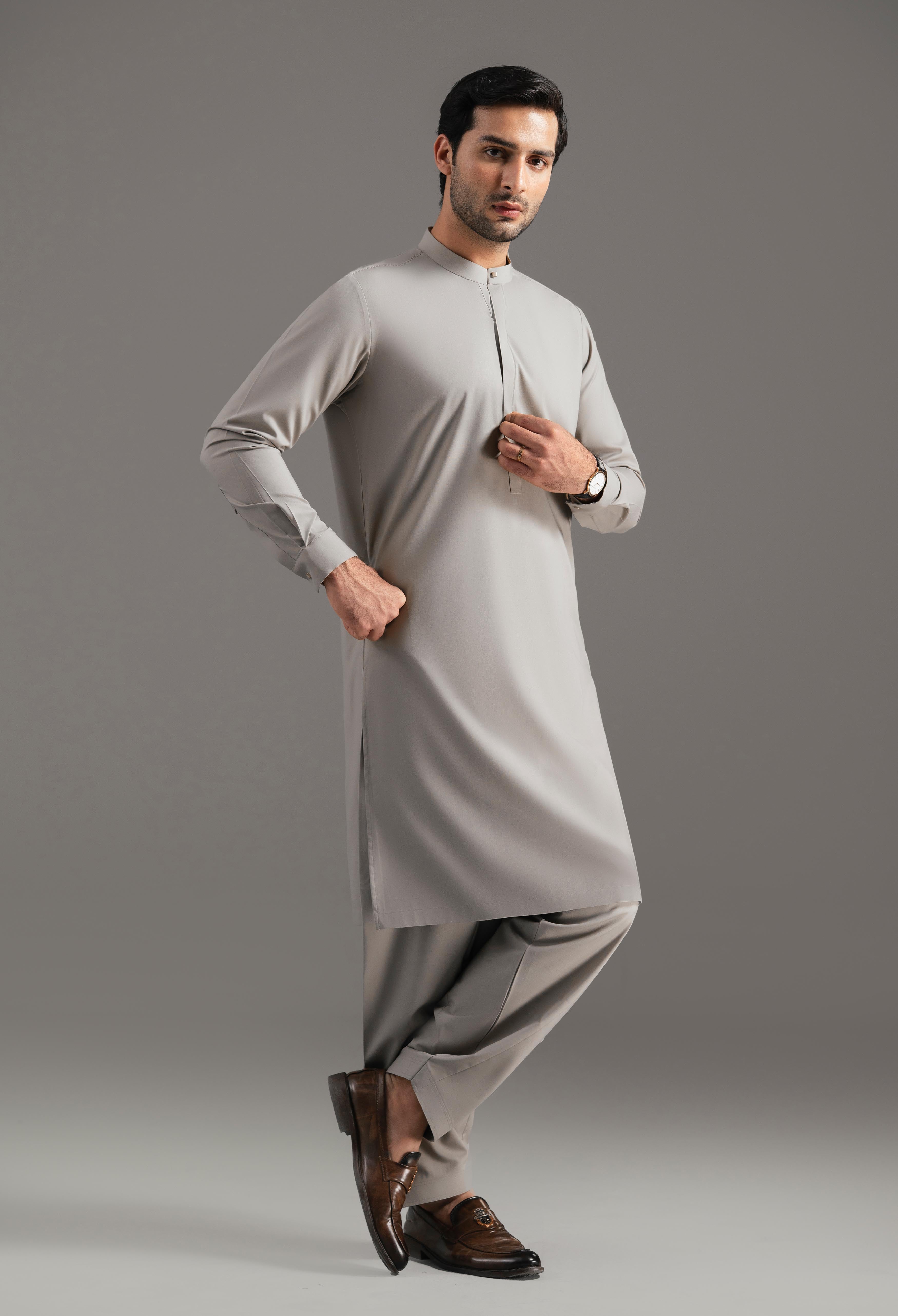 Light Beige Blended Kameez Shalwar