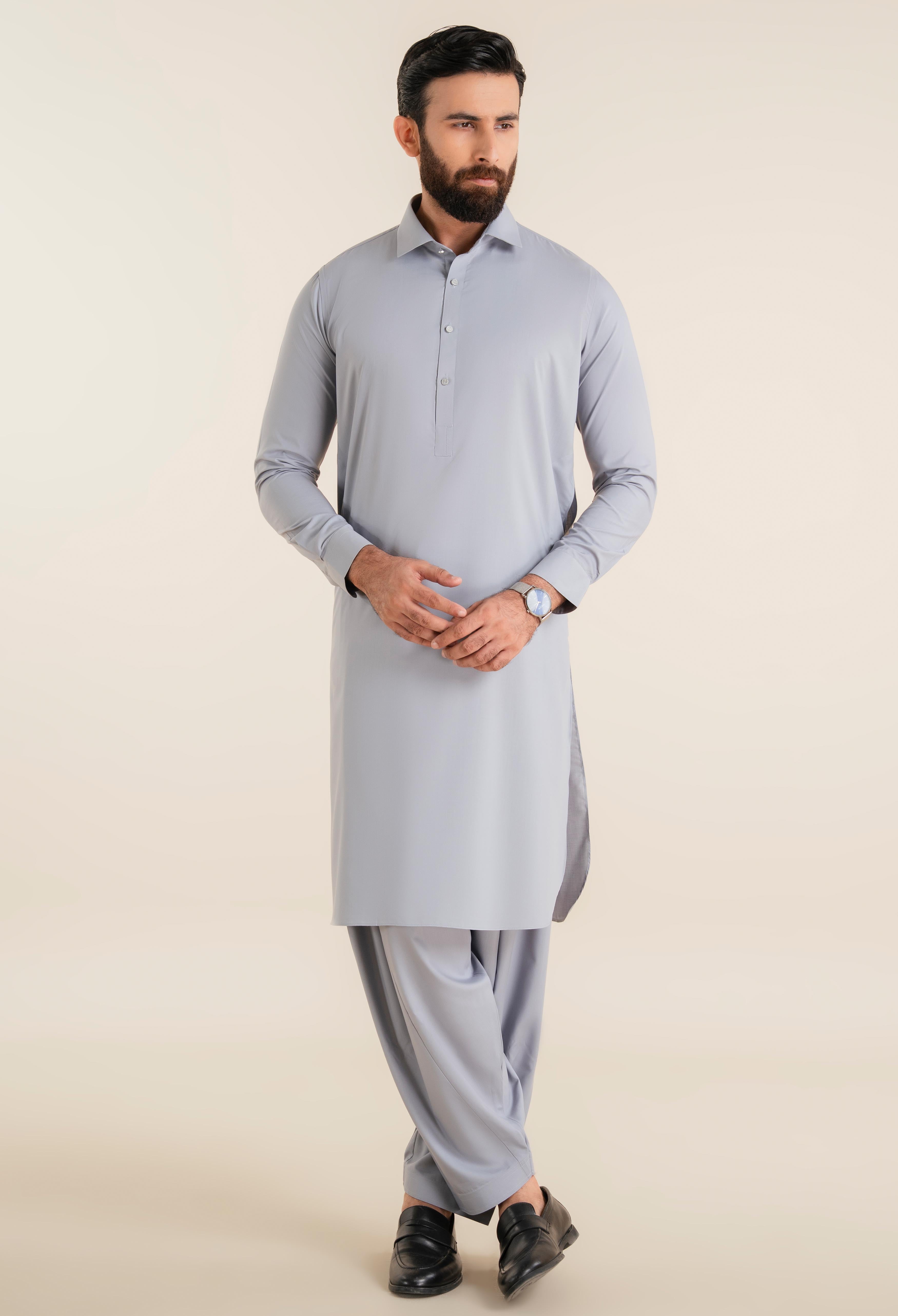 Grayish White Blended Kameez Shalwar