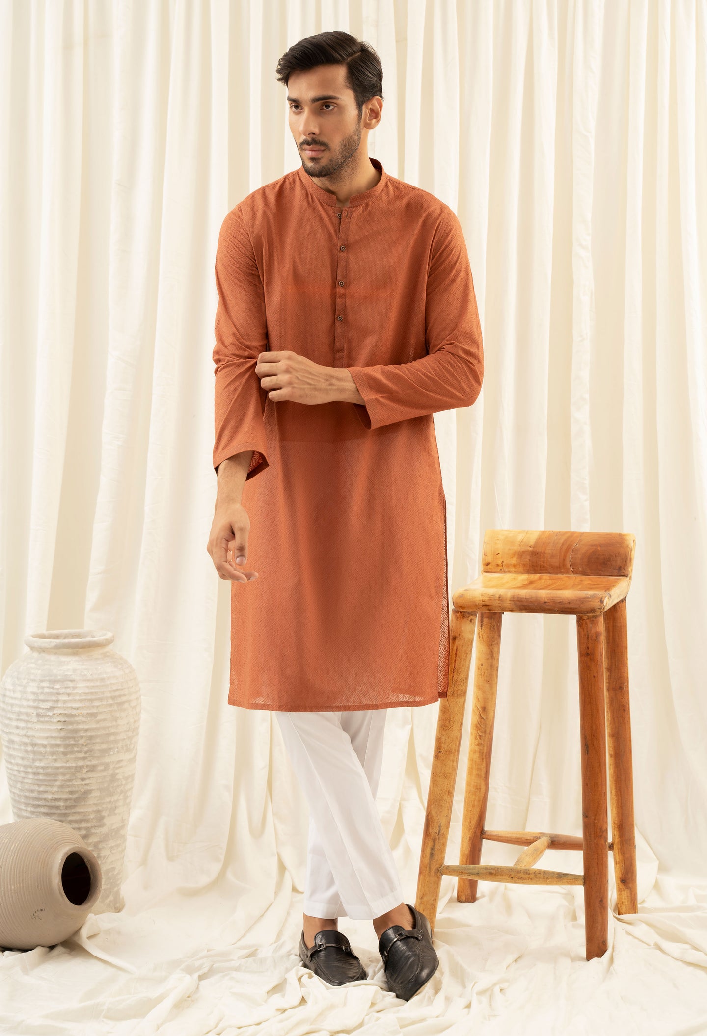 Rust Brown Schiffly Kurta