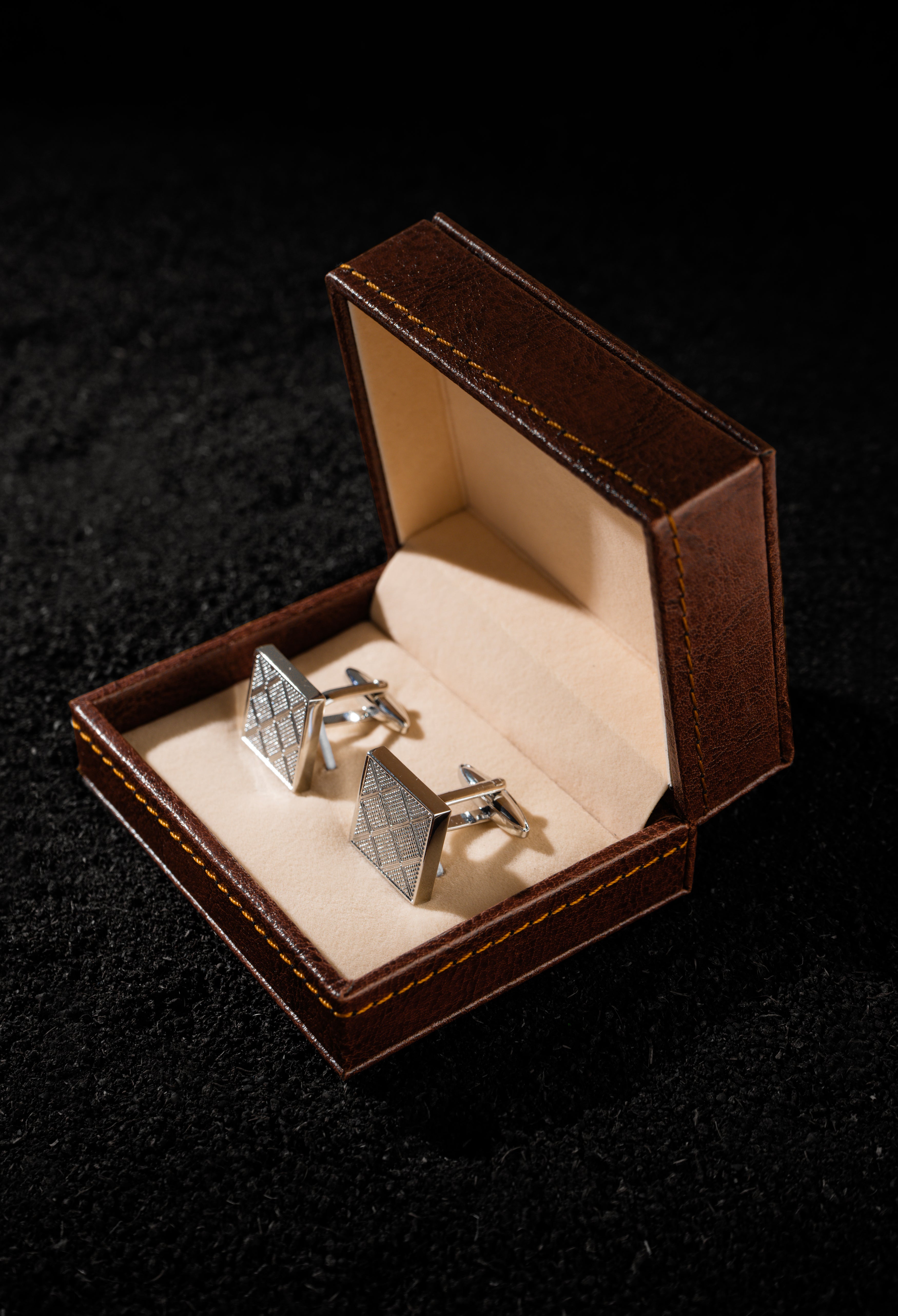 Silver Grey Diamond Square Cufflink (CFL-000044)