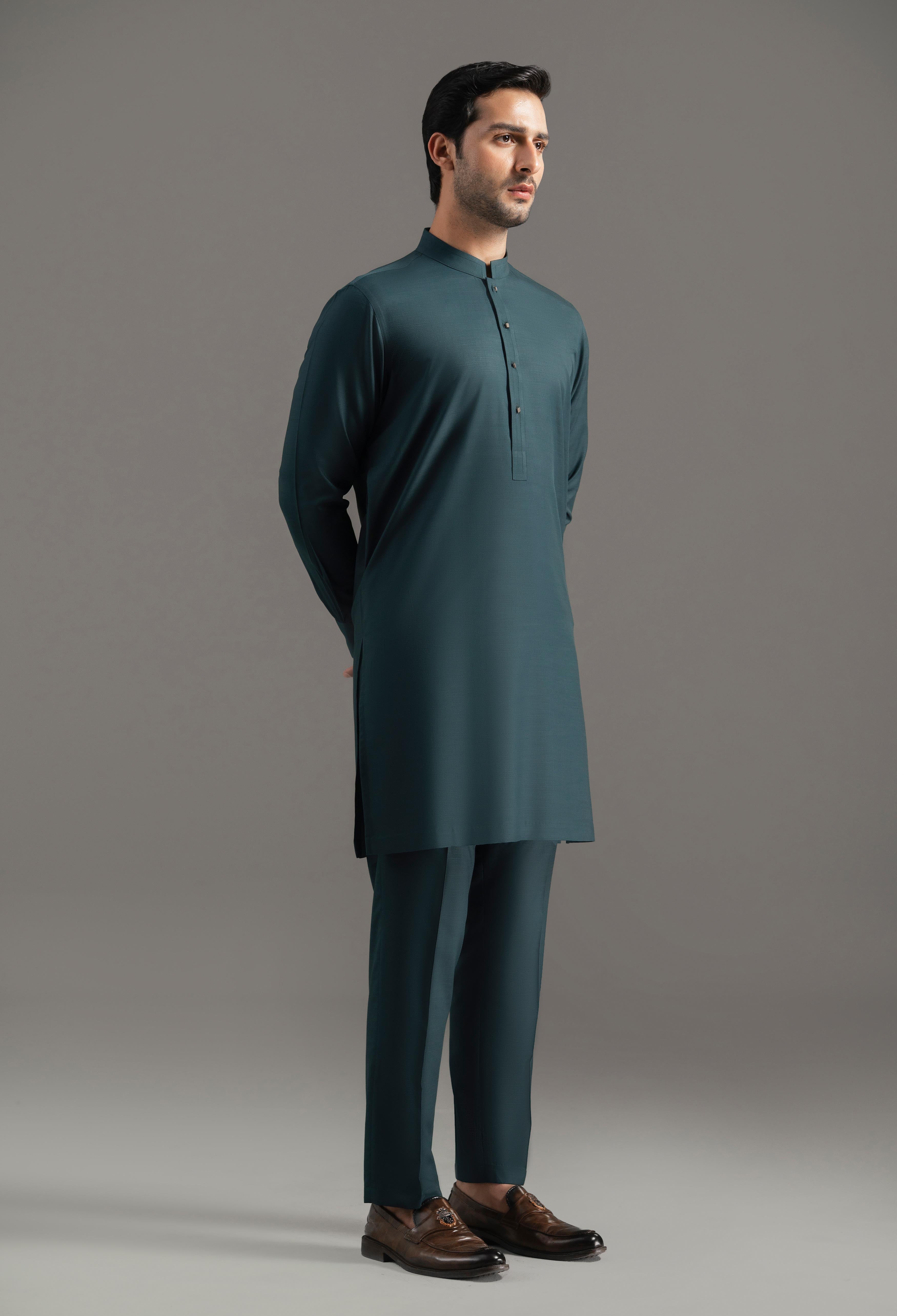 Teal Green Blended Kurta Pajama