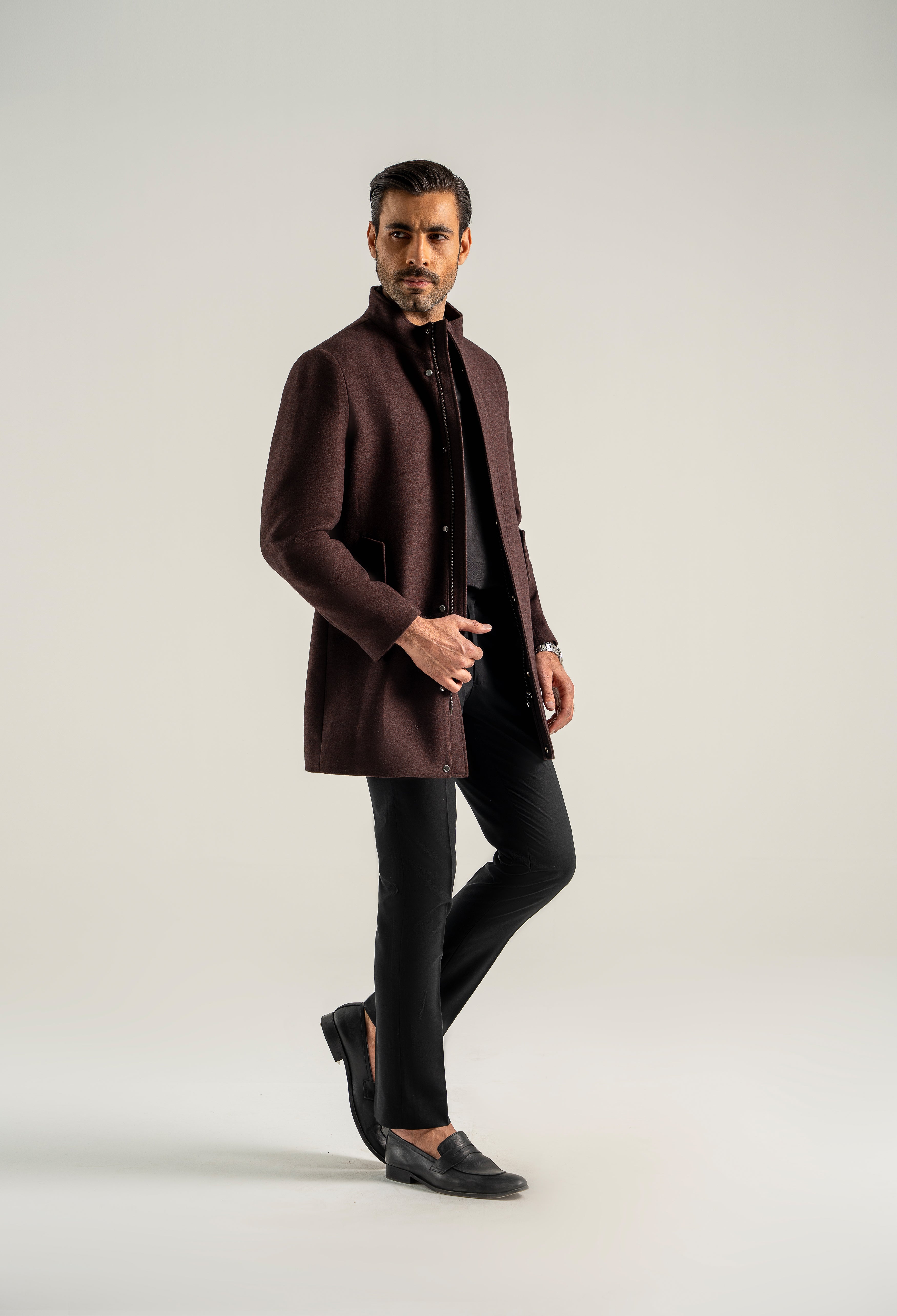 Deep Maroon Tweed Long Coat