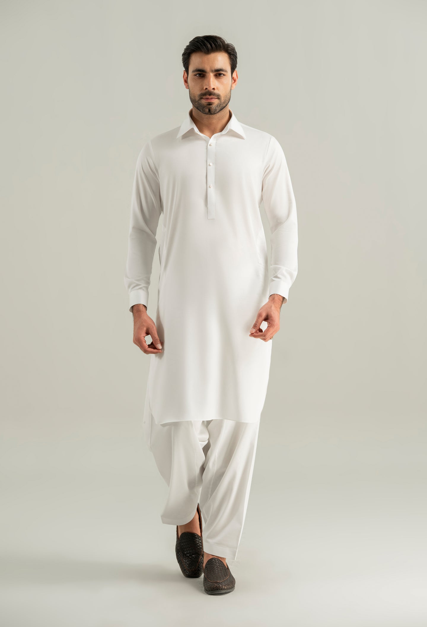 Chalk White Cotton Kameez Shalwar