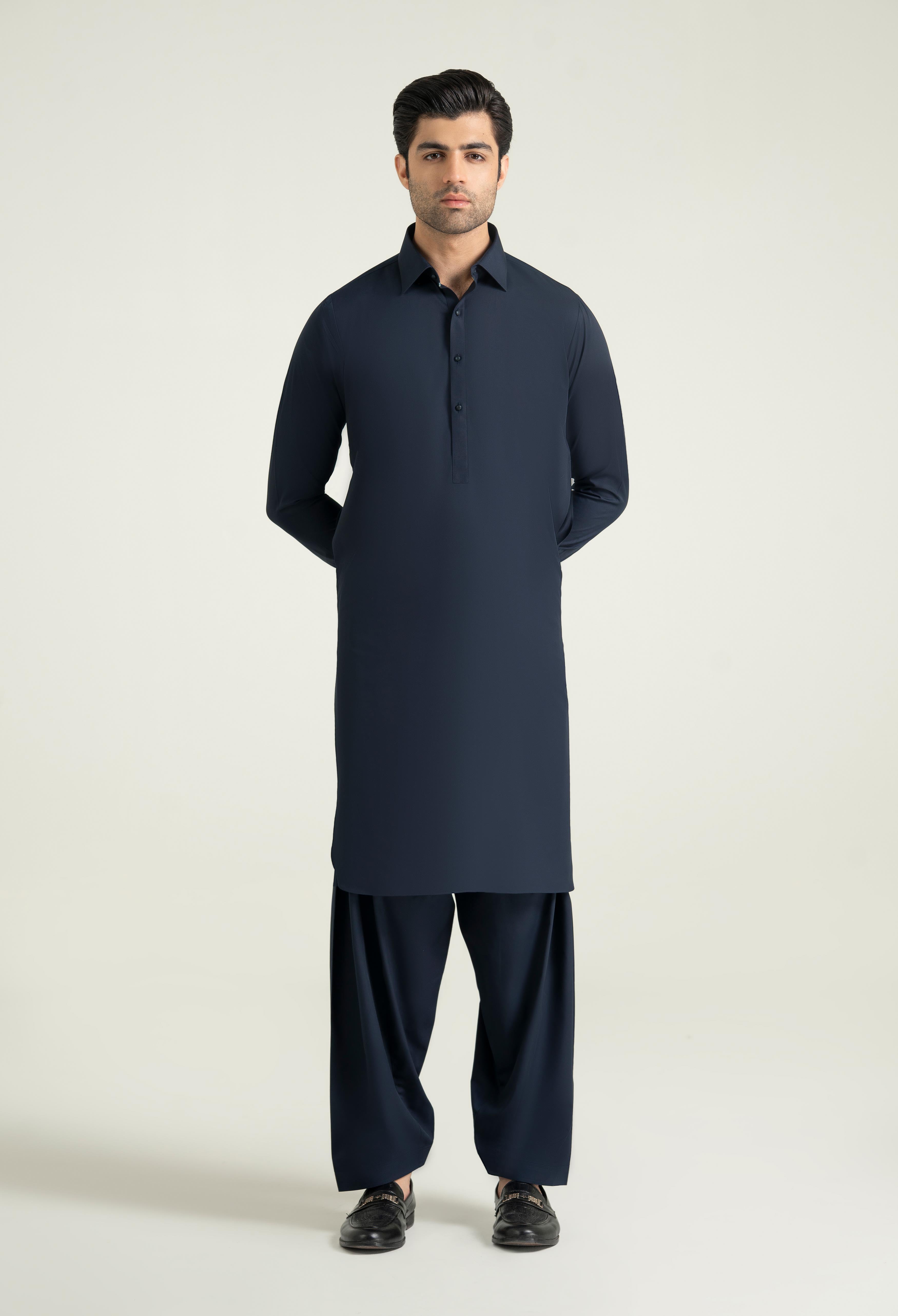 Navy Blue Blended Kameez Shalwar