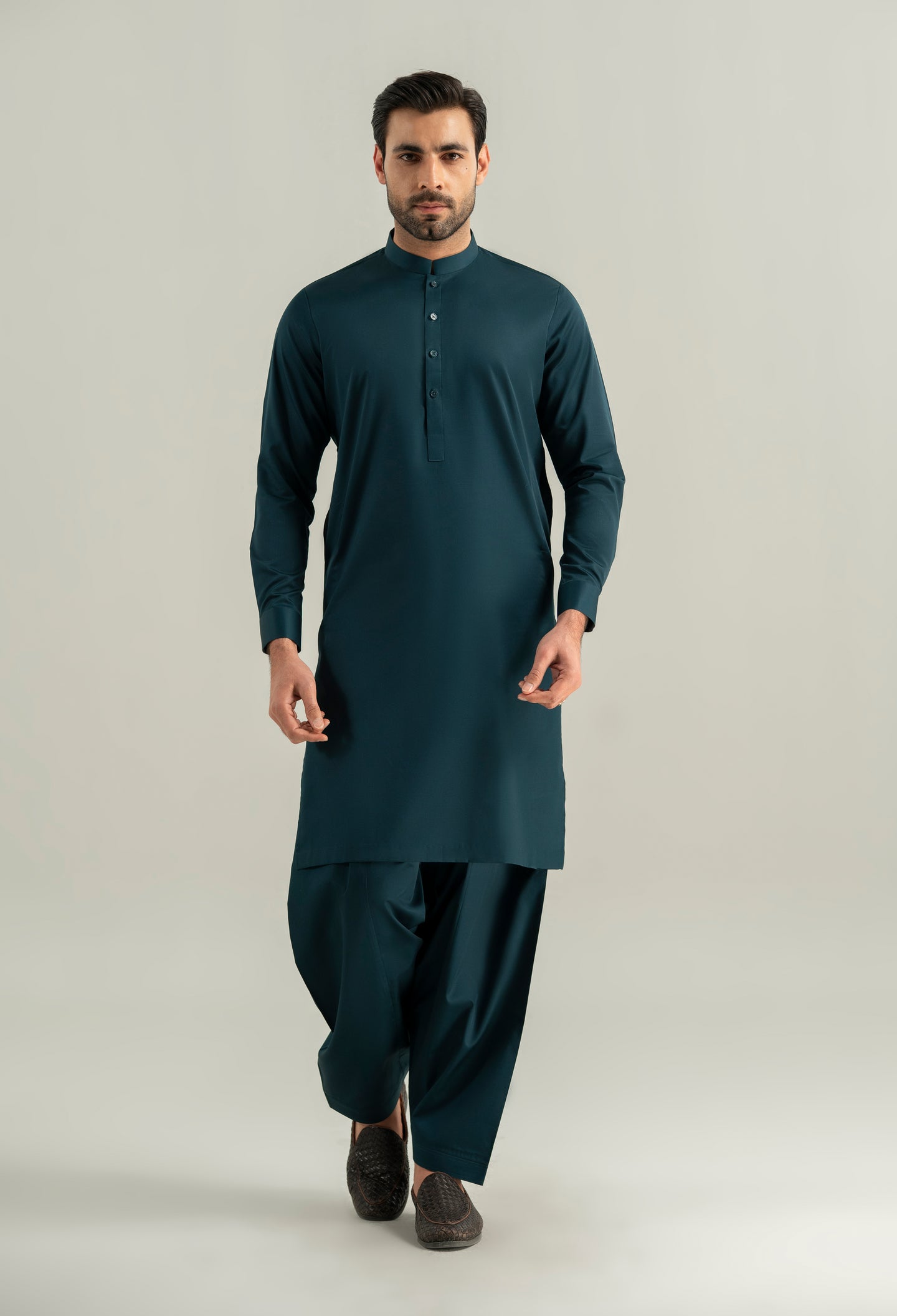 Turquoise Green Cotton Kameez Shalwar