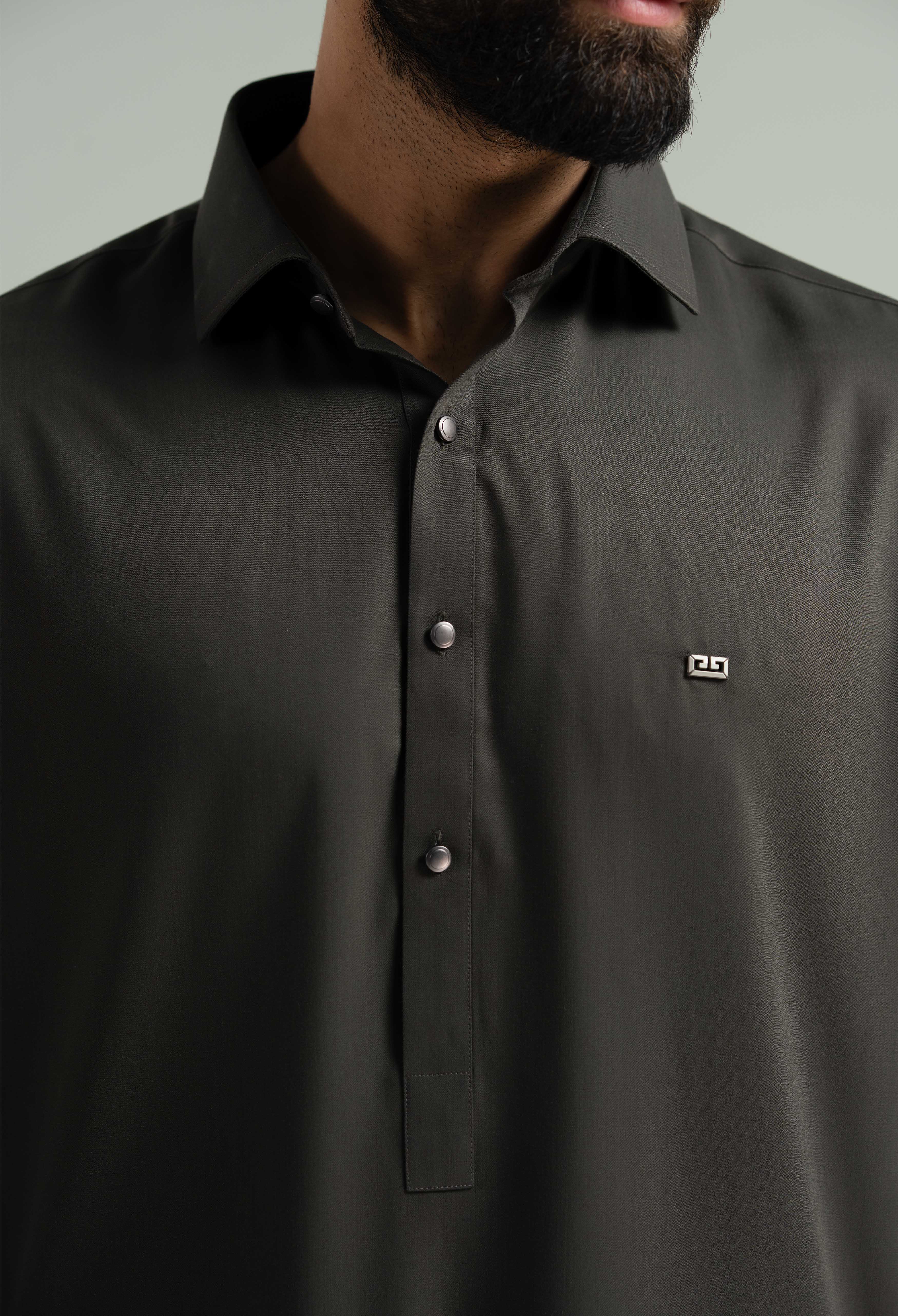 Olive Brown Blended Kameez Shalwar