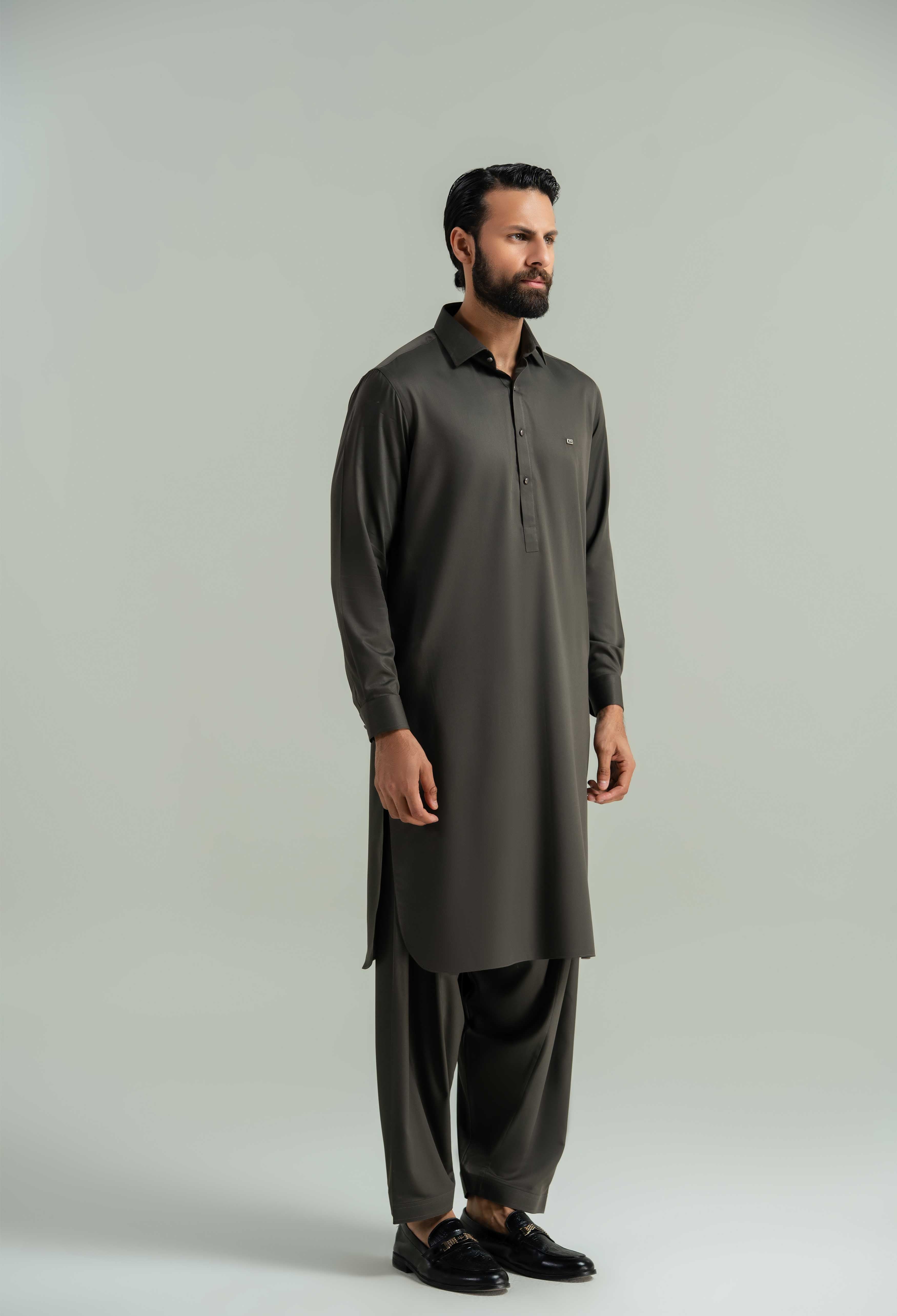 Olive Brown Blended Kameez Shalwar