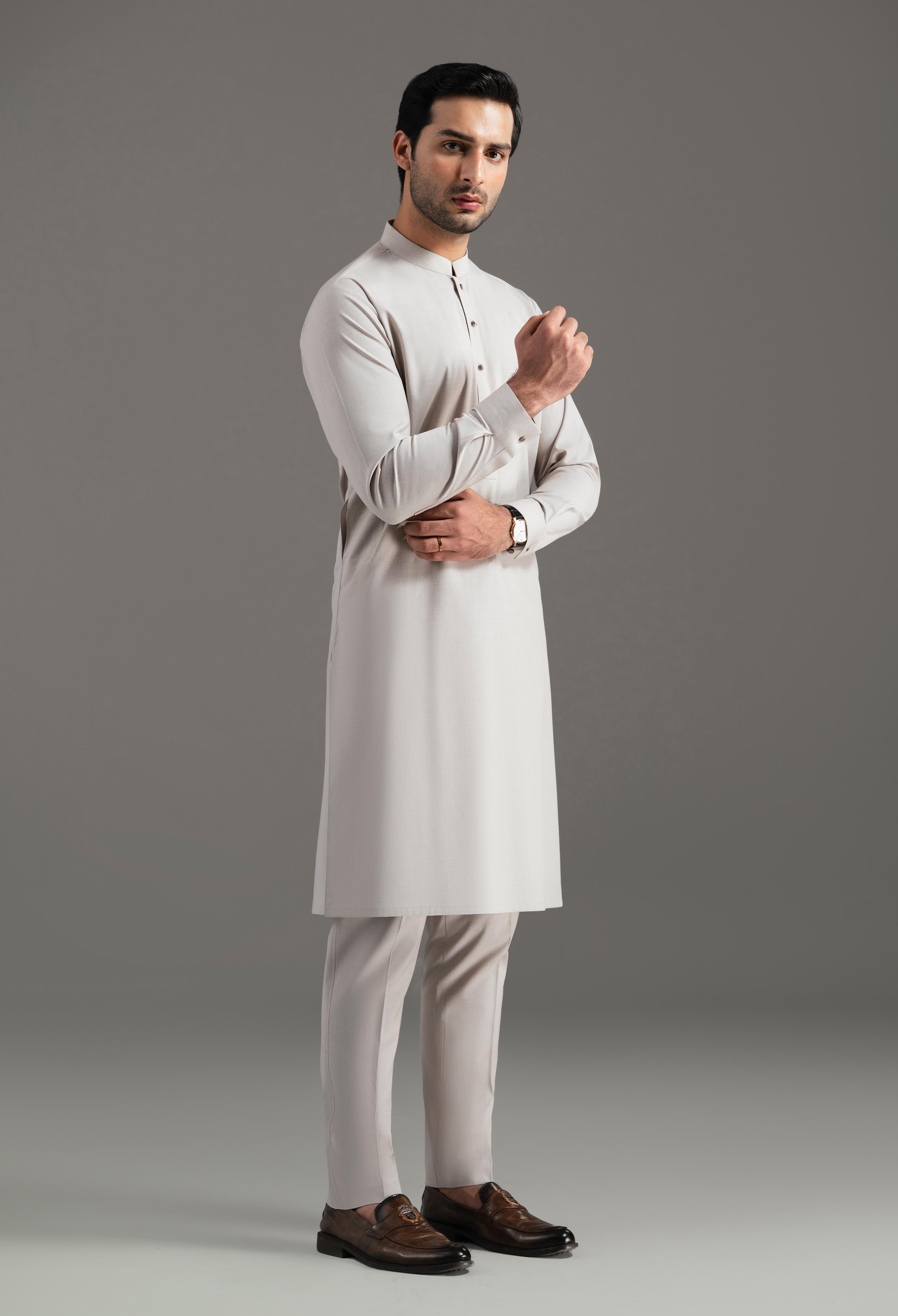 Dusty Beige Blended Kurta Pajama