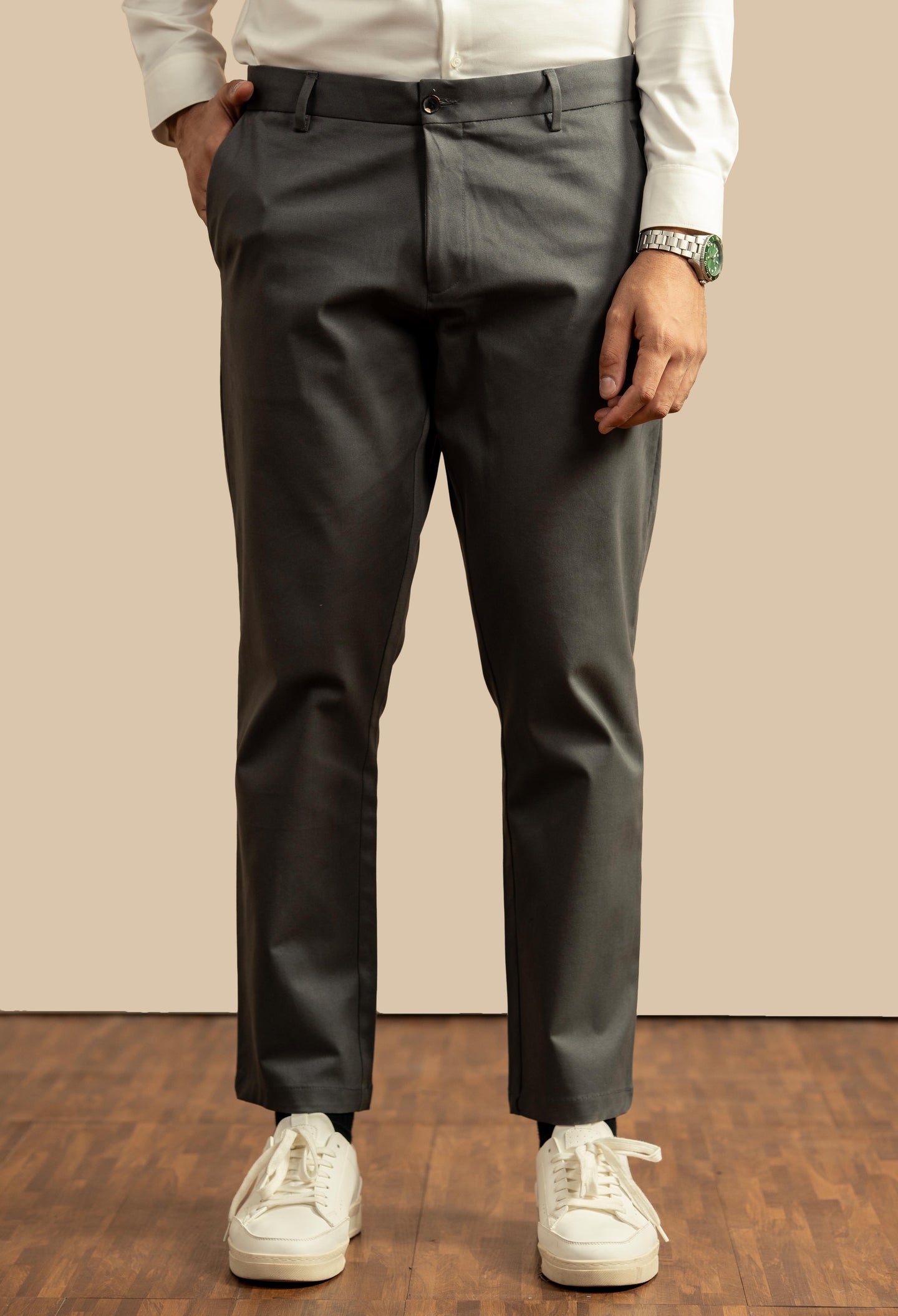 Grey Blue Cotton Trouser