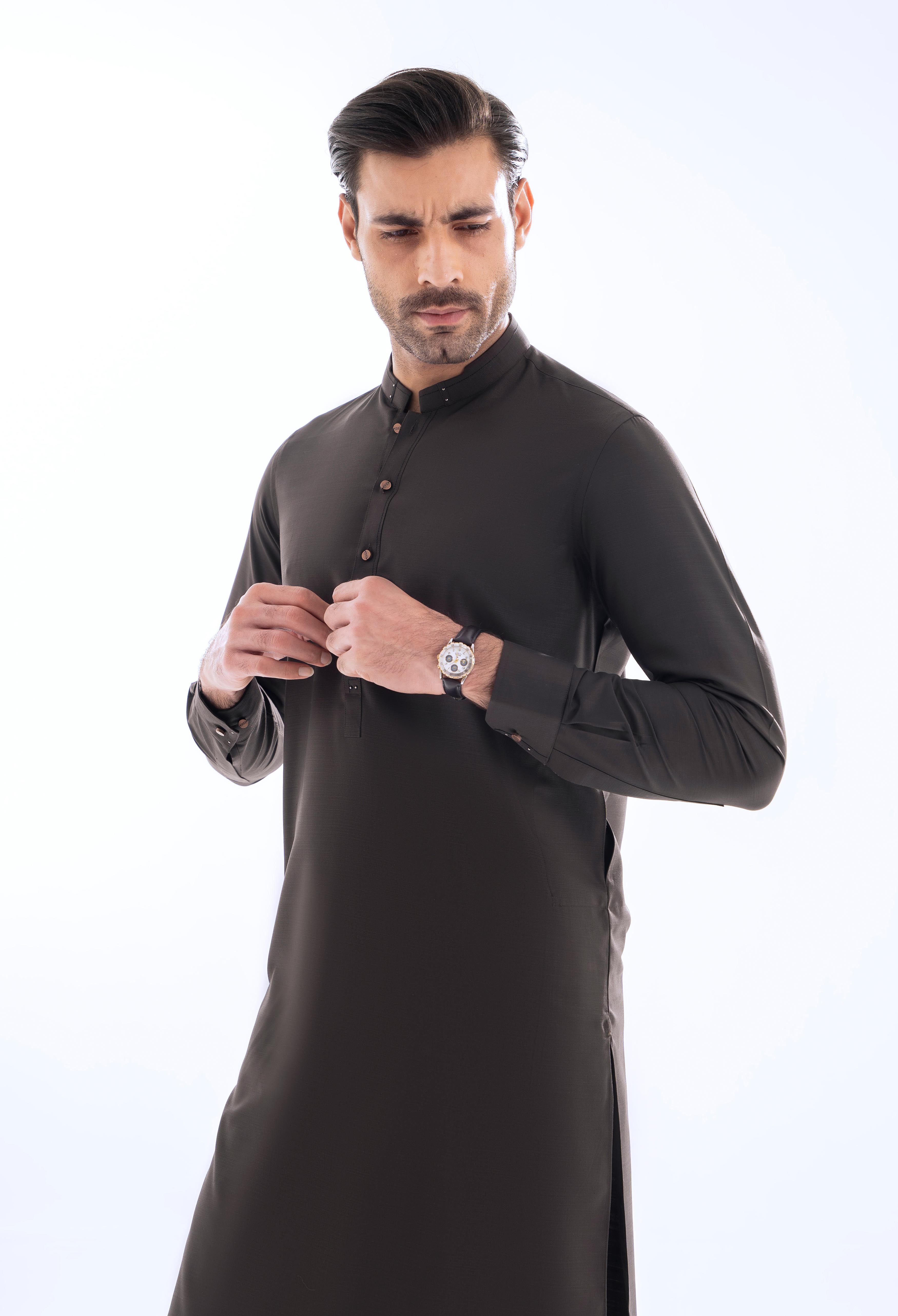 Chocolate Brown Detailing Kurta Pajama