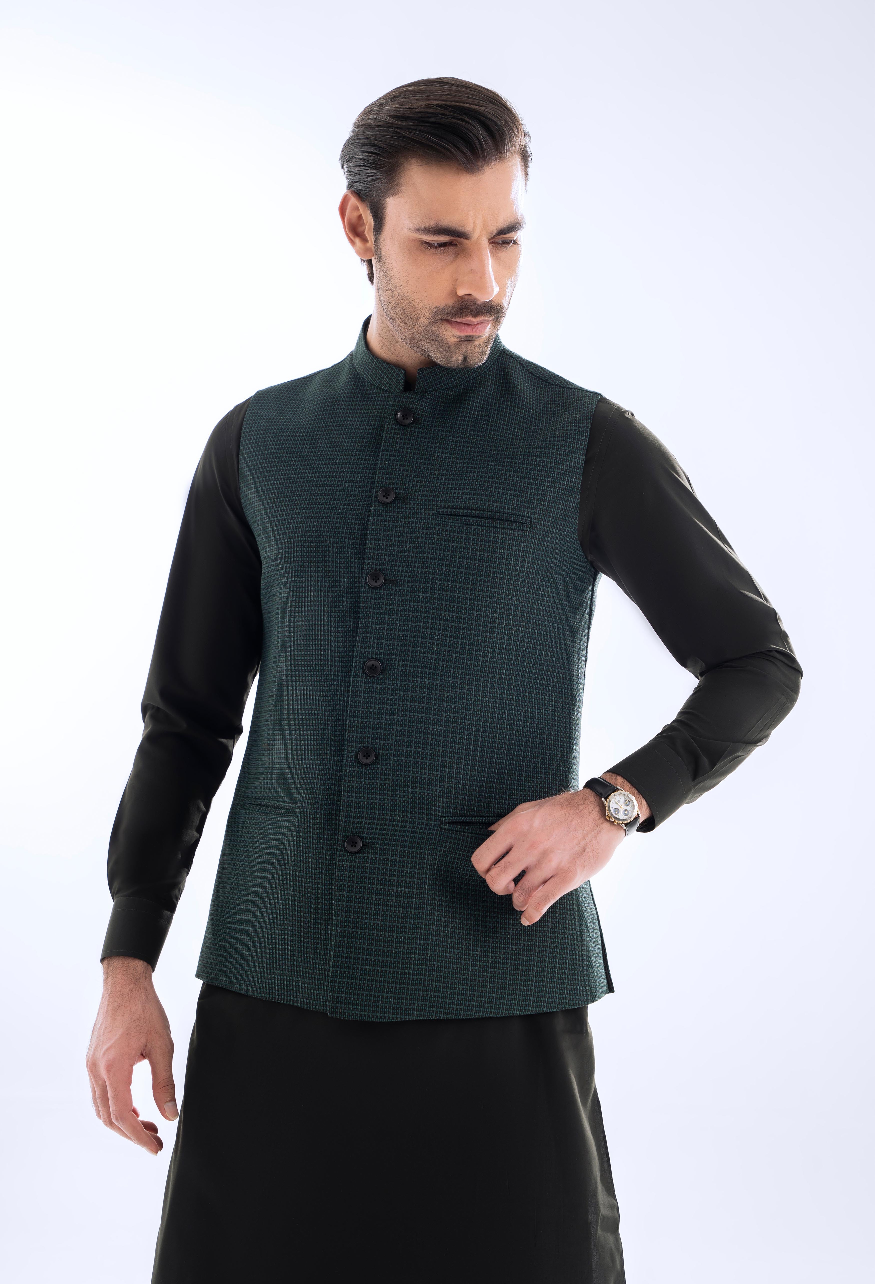 Crust Green Plain Waistcoat