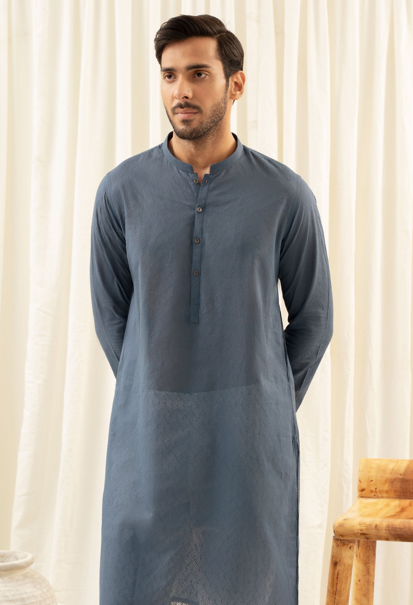 Space Blue Schiffly Kurta