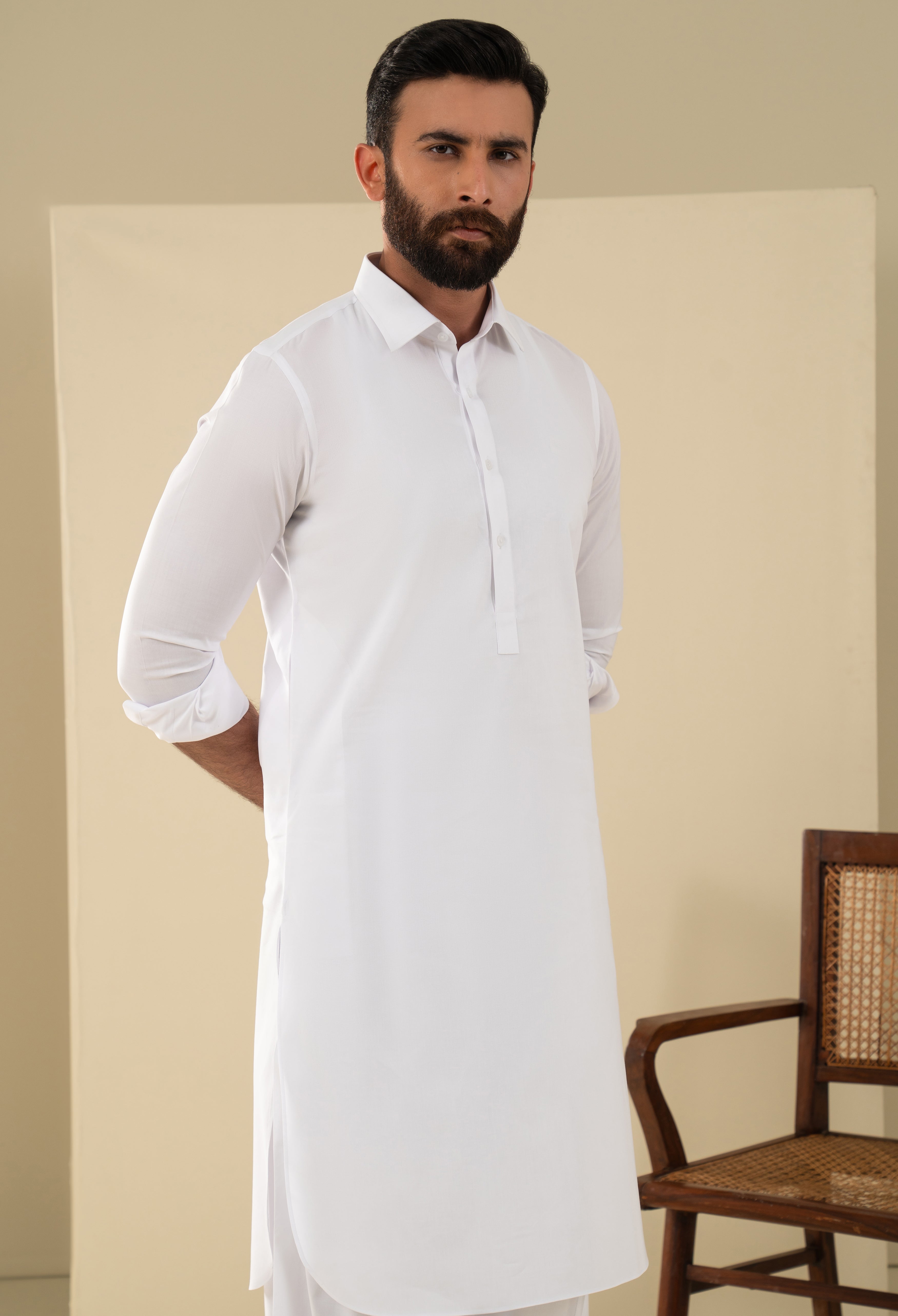 Soft White Plain Kameez Shalwar