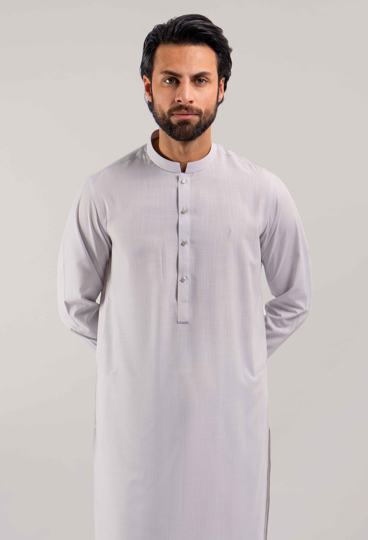 Cloud Grey Self Slub Blended Kameez Shalwar