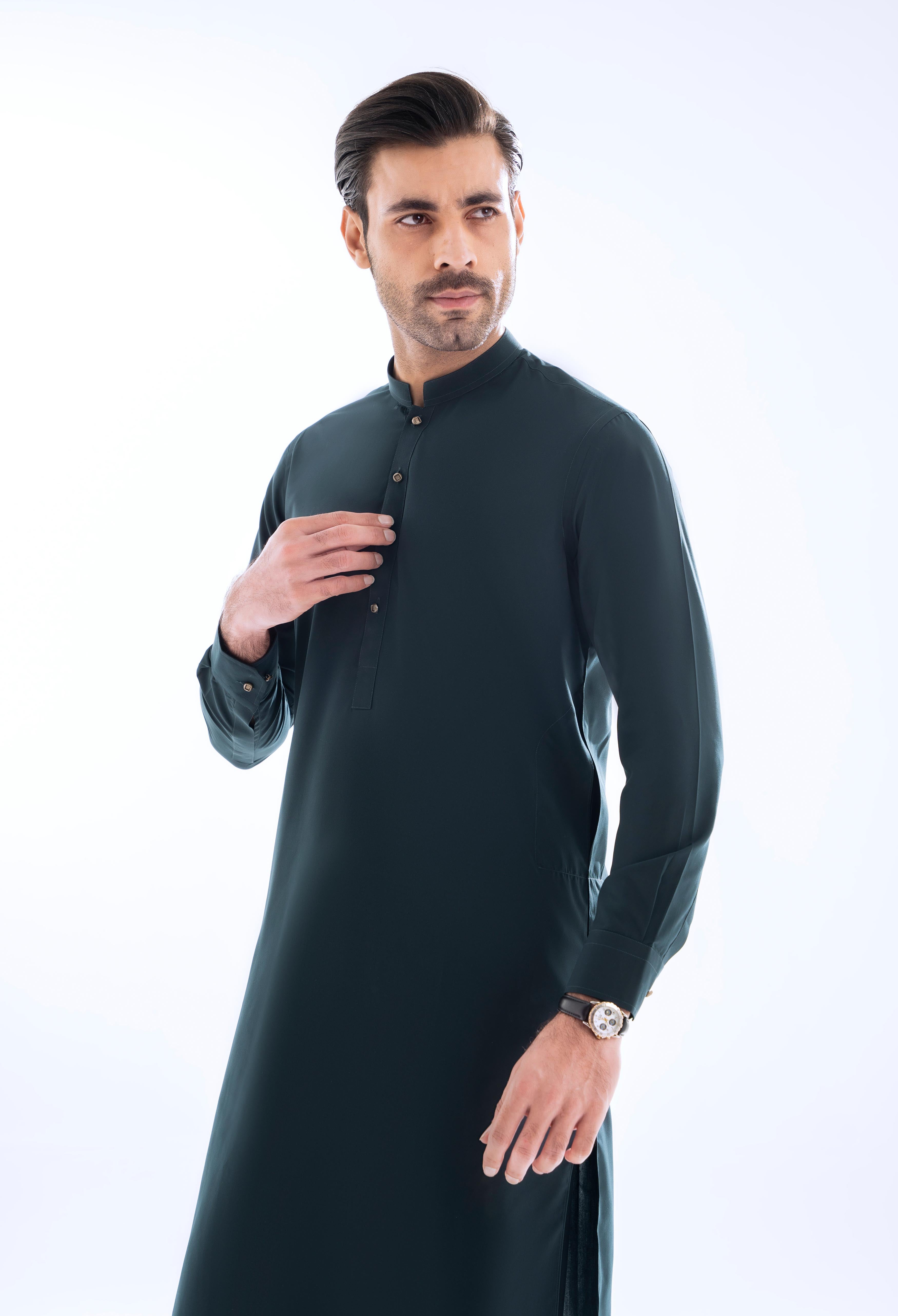 Forest Green Plain Kameez Shalwar