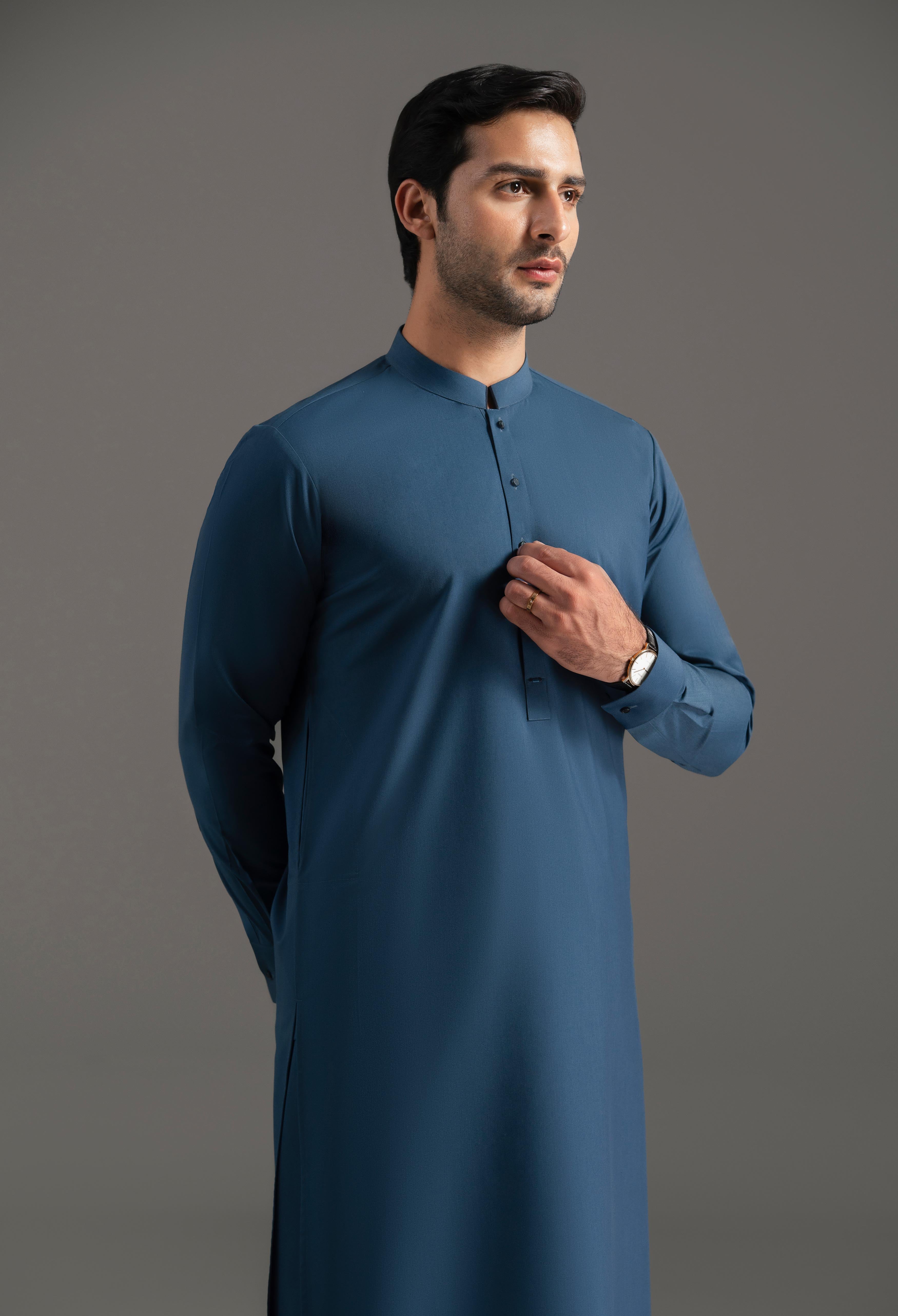 Cobalt Blue Blended Kameez Shalwar